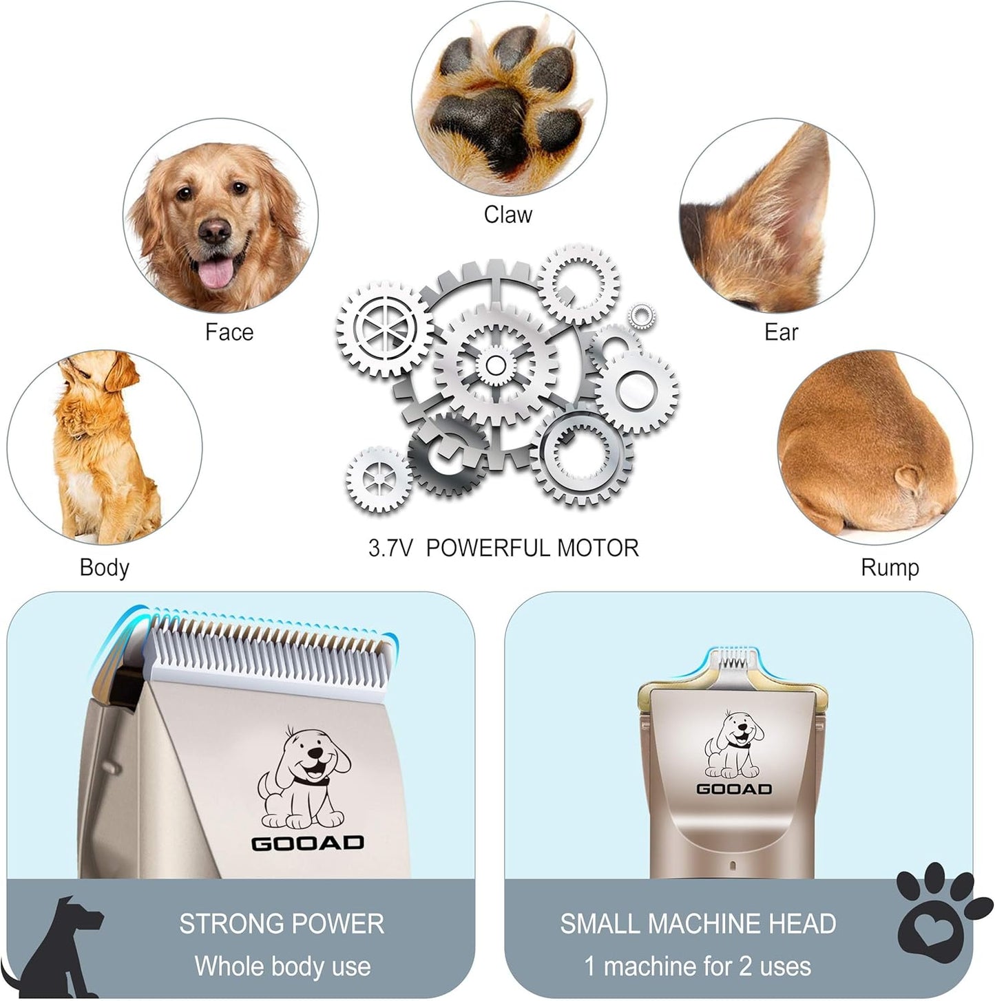 Dog Clippers for Grooming,Dog Grooming Kit for Heavy Thick Hair&Coats/Low Noise Rechargeable Cordless Hair Trimmer/Pet Shaver with Paw Trimmer for Small & Large Dogs Cats