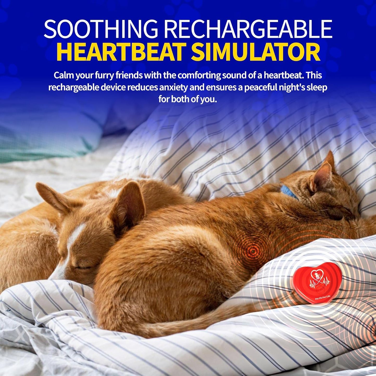 Pet Fit For Life Rechargeable Red Heartbeat Simulator with USB Cord – Long-Lasting Heartbeat Toy for Puppy & Kitten, Beating Heart Toy for a Peaceful Night for Dogs and Cats