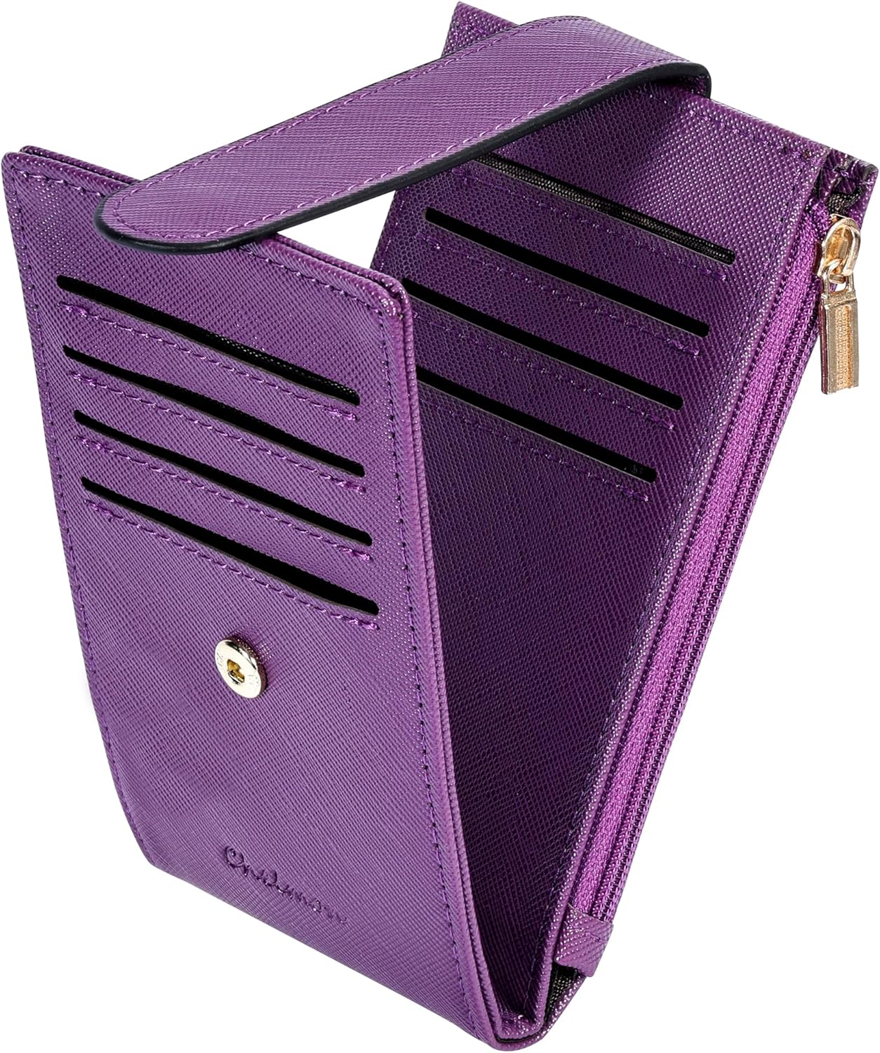 Women's RFID Slim Card Holder Wallet: Thin Bifold with Multi-Card Case & Zipper Coin Pocket Purse (Deep Purple)