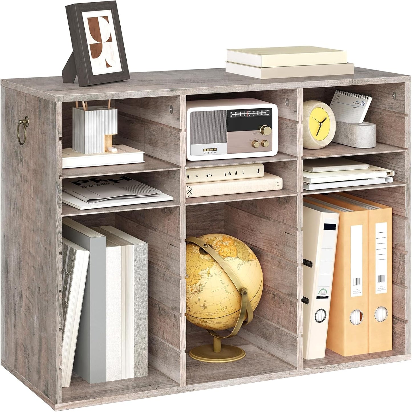 HOOBRO Literature Organizer, 24 Compartments Wooden Mail Organizer, Countertop Literature Sorter with Adjustable Shelves for Home, Office, School, Student Mailbox for Classroom, Greige BG38WF01