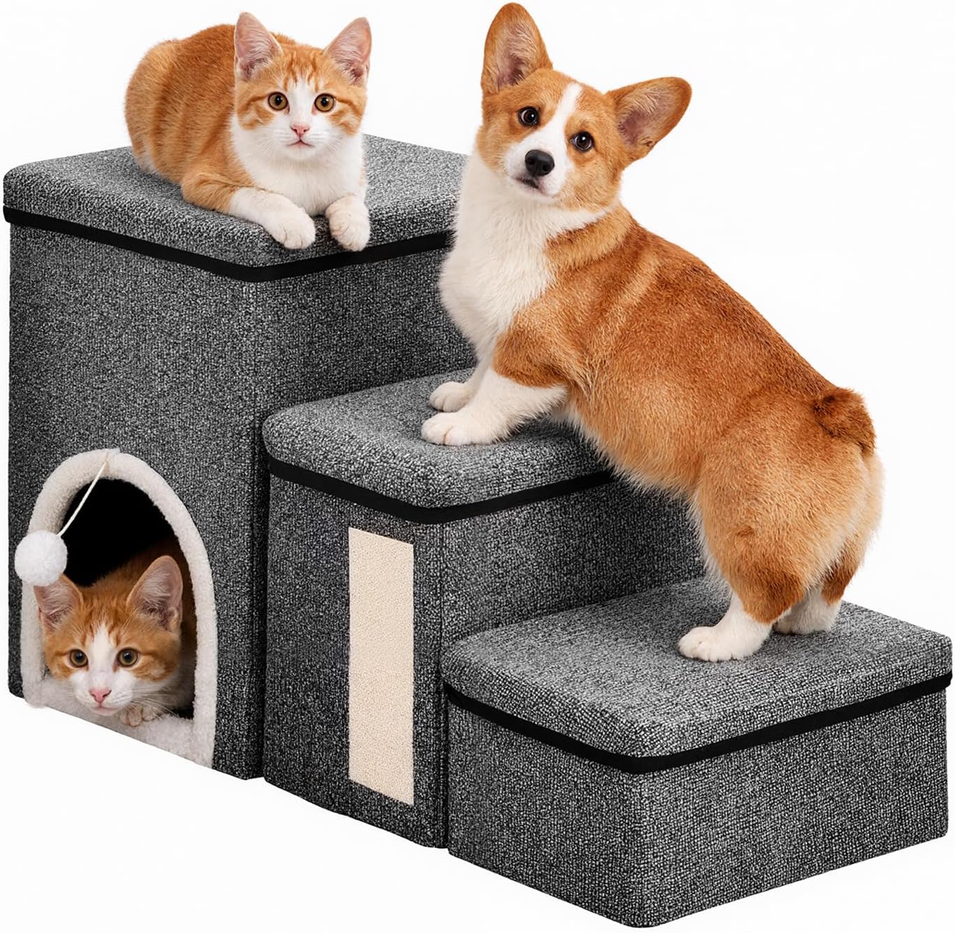 Foldable Dog Stairs for Small Dogs - Adjustable Pet Stairs for Bed or Couch with Storage, Non-Slip Design & Durable Build - Perfect Dog Steps for Mobility & Comfort