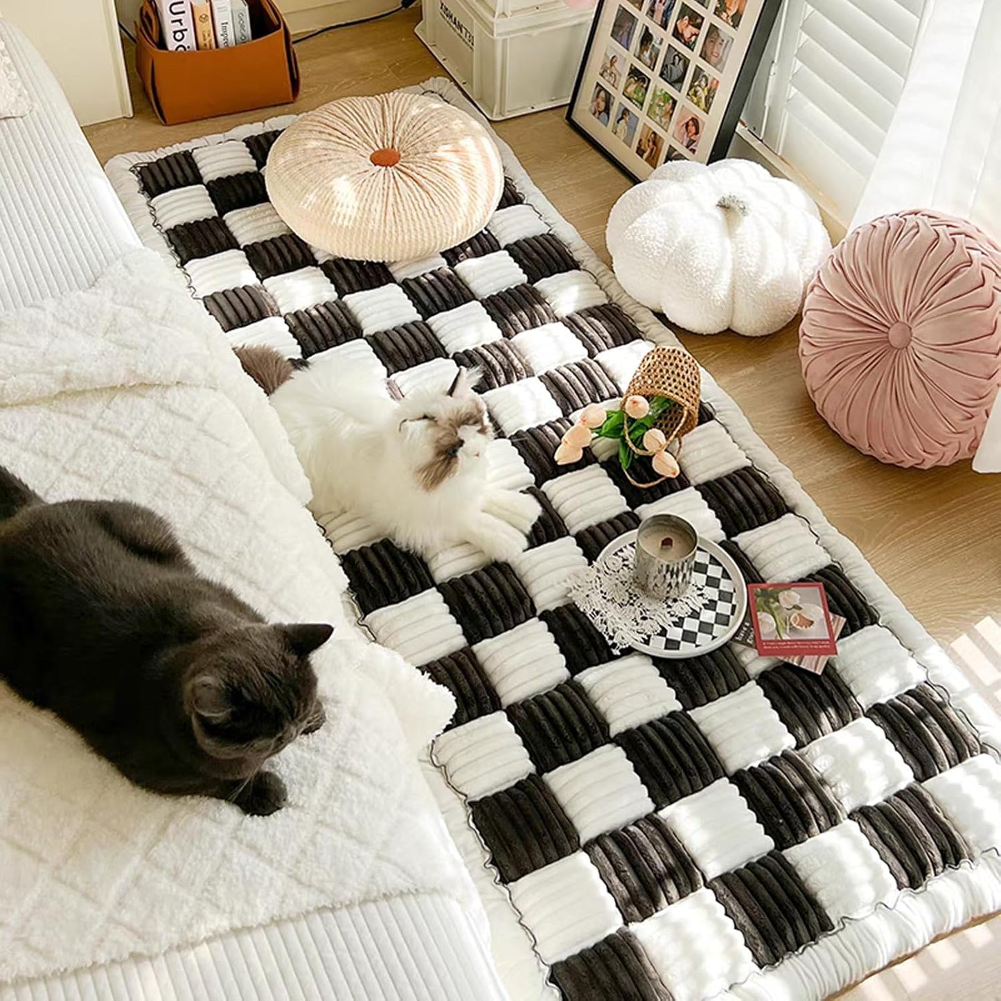 SmoBea Couch Cover for Dogs Washable, Funny Fuzzy Pet Couch Covers for Sofa, Couch Protector for Dogs Plaid Protective Couch Cover, Anti-Slip Dog Bed Sofa Cover (27.6 * 59", Black)