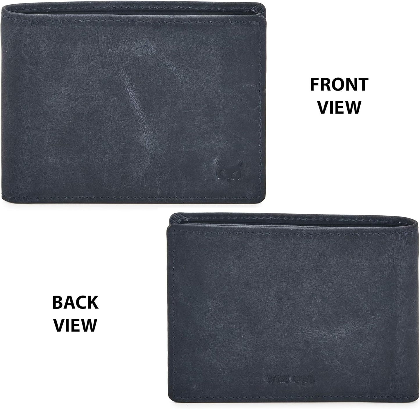 Real Leather Mens Bifold Wallet RFID Blocking Slim Minimalist Front Pocket - Thin & Stylish with ID Window in Gift Box (Crazy Horse, Navy)
