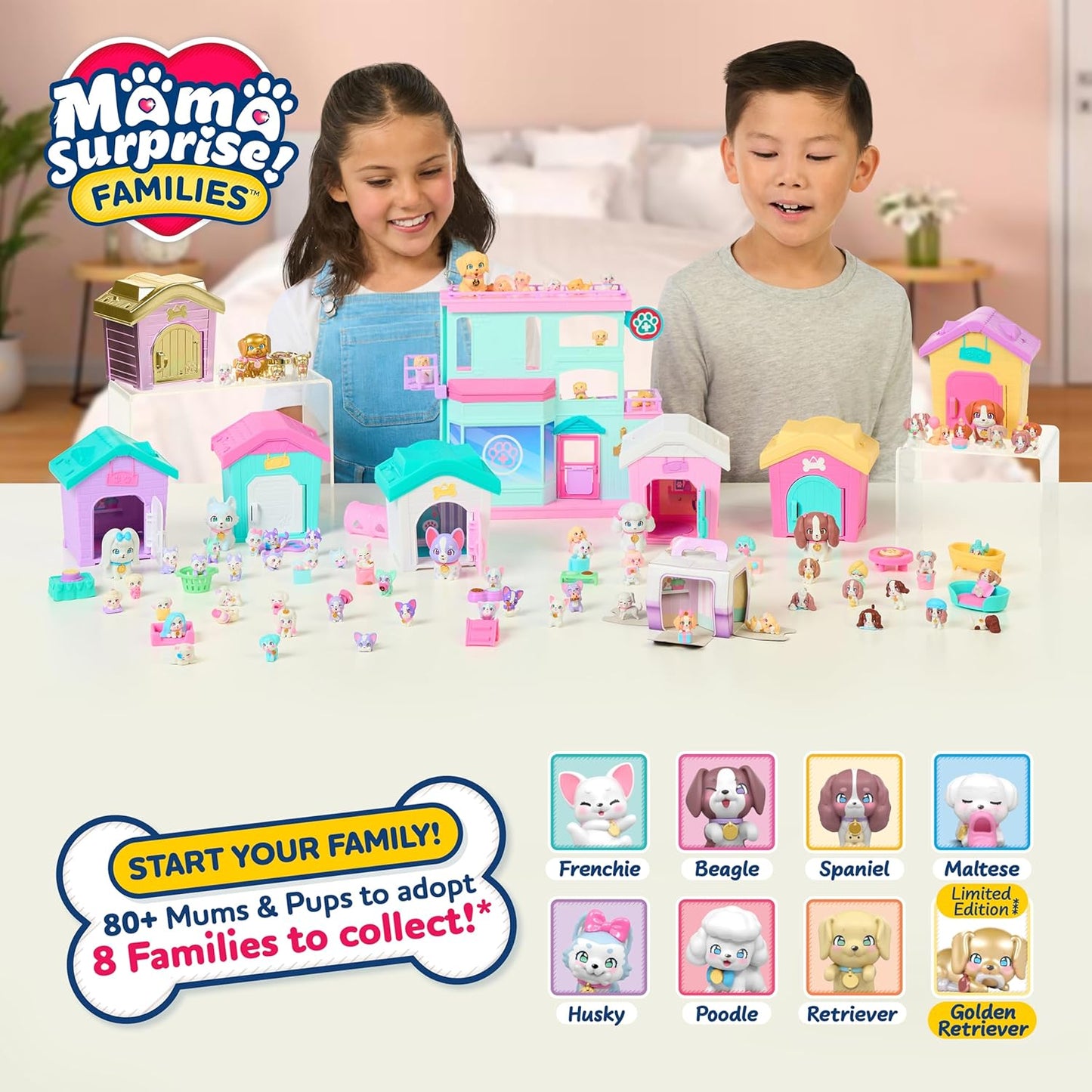 Little Live Pets Puppy House Playset, Mama Surprise Families Little Live Pets Puppy Party Pack, 15 Mini Collectible Puppies, Fold-Out Playset, Miniature Toys, Gift for Kids 5+