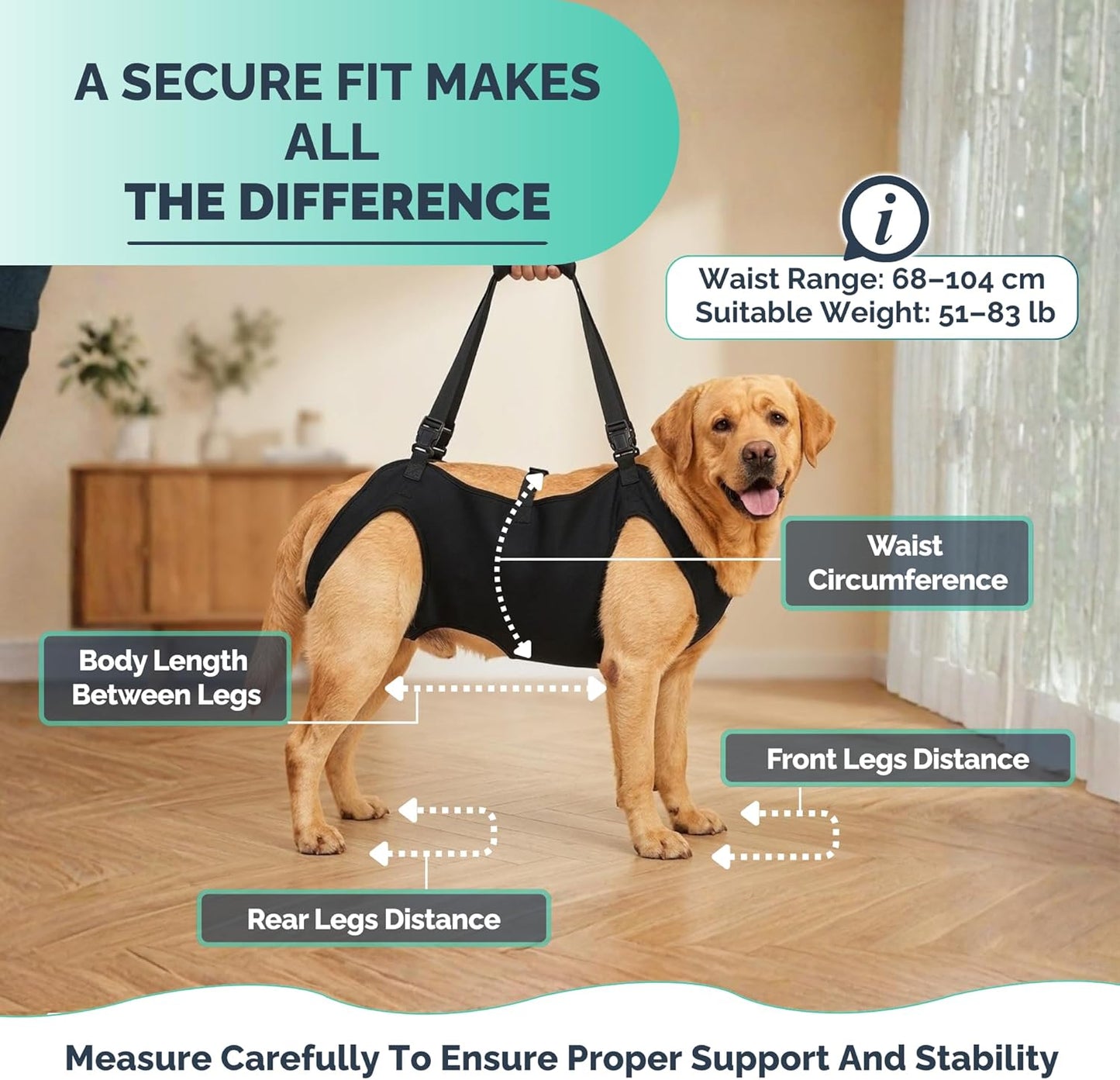 Large Dog Sling Carrier – Dog Sling for Large Dogs Hind Leg Support – 51-83 Lb. Doggie Lift XL Full Body Design with Breathable Mesh and Adjustable Straps for Safe Mobility Assistance