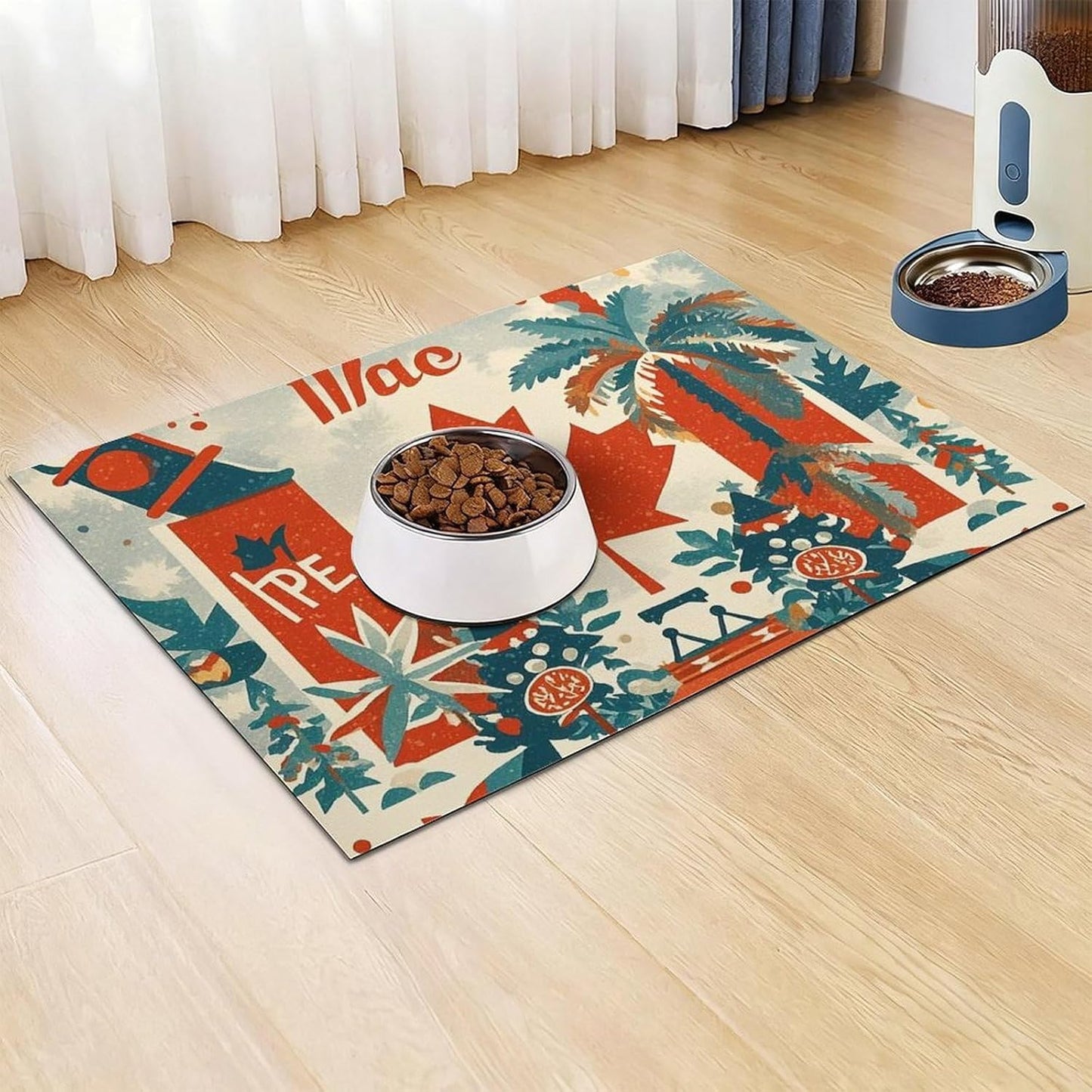 Dog Food Mat Pet Leather Tablecloth Retro Canada Flag Pet Feeding Mat Anti-Slip Dog Bowl Mats Absorbent Pet Placemats for Dogs Protect Floor Dogs Pad for Food and Water