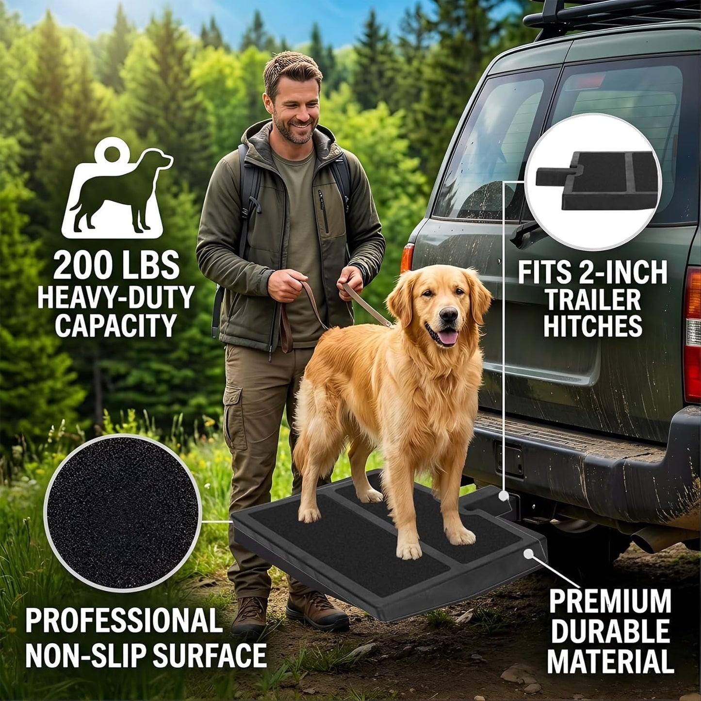 Dog Car Ramp for SUV Van, 2-inch Hitch Receiver Mount, Portable Lightweight Pet Step