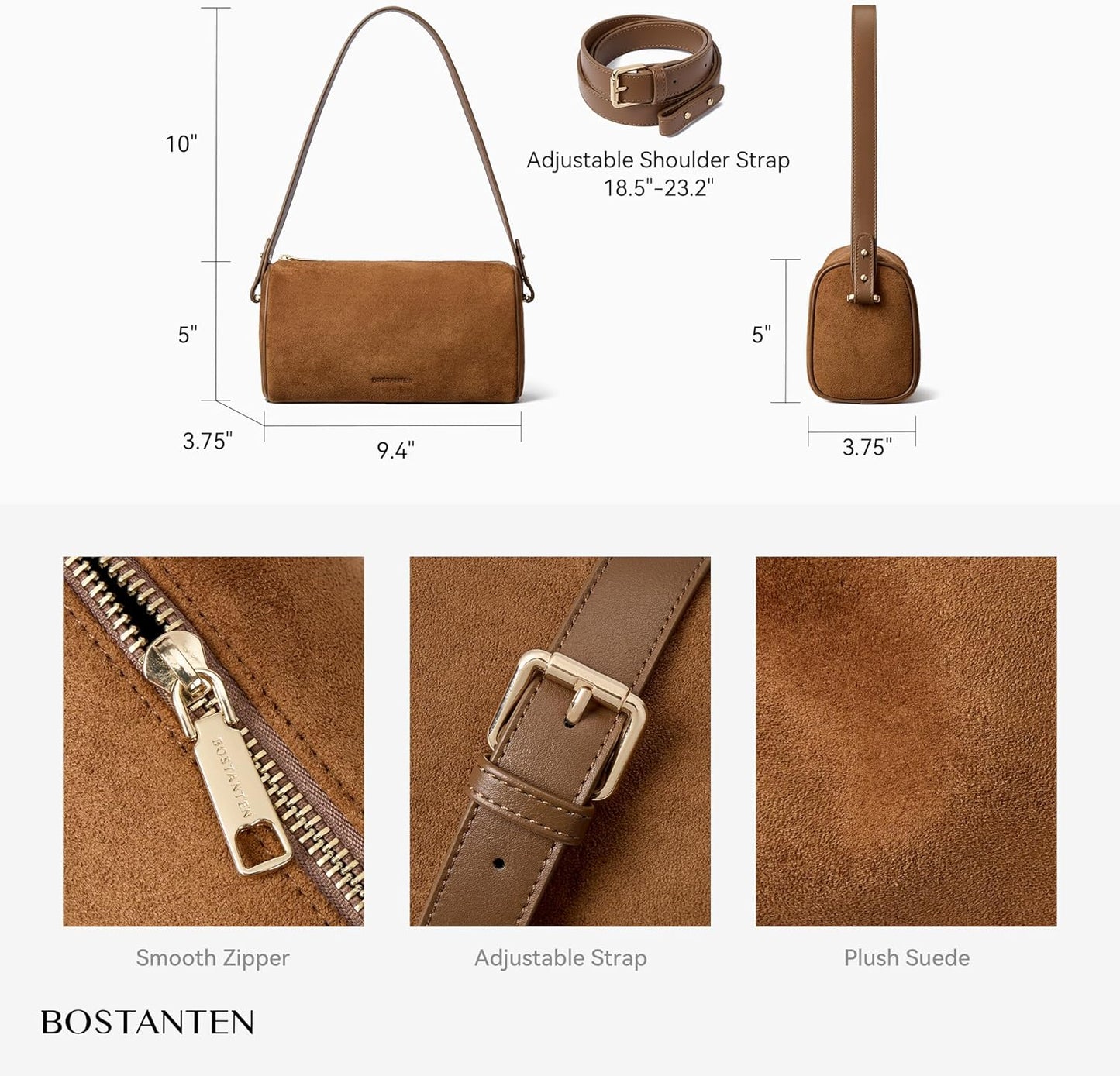 BOSTANTEN Crossbody Purses for Women Suede Leather Shoulder Purse Handbags Vintage Barrel Bag with 2 Adjustable Strap
