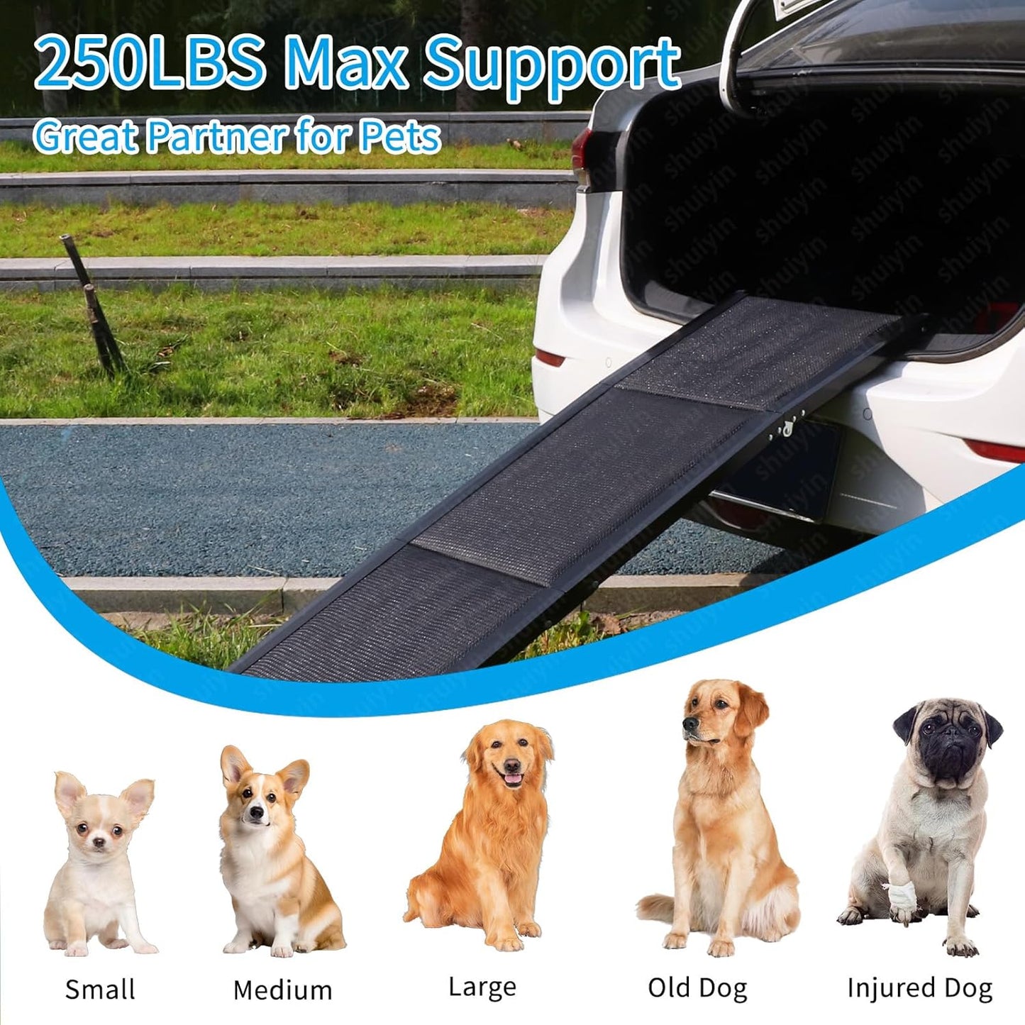 Dog Car Ramp for Large Dogs, Easy Clean Waterproof Pet Ramps with Non-Slip Surface,63" Long & 17" Wide Folding Portable Pet Stair Ramp, Stairs with Nonslip Surface for High Beds,