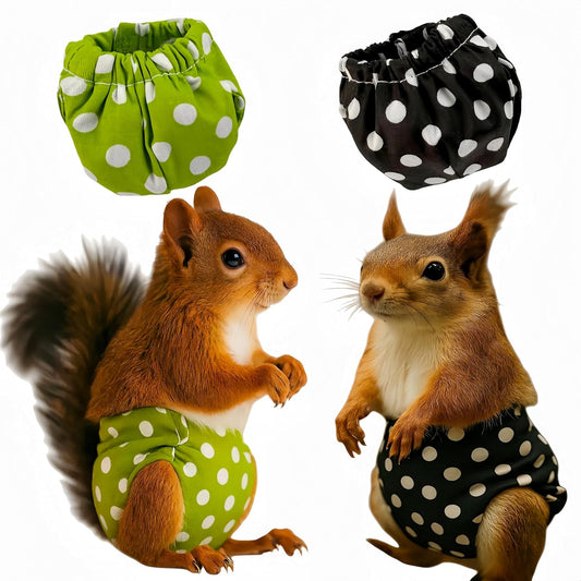 2PCS Washable Squirrel Diapers - Reusable Small Pet Diapers with Strong Hook and Loop Leak-Proof Urine Wet Pants with Adjustable Waistline for Squirrel,Rat,Groundhog-Polka Dot,M