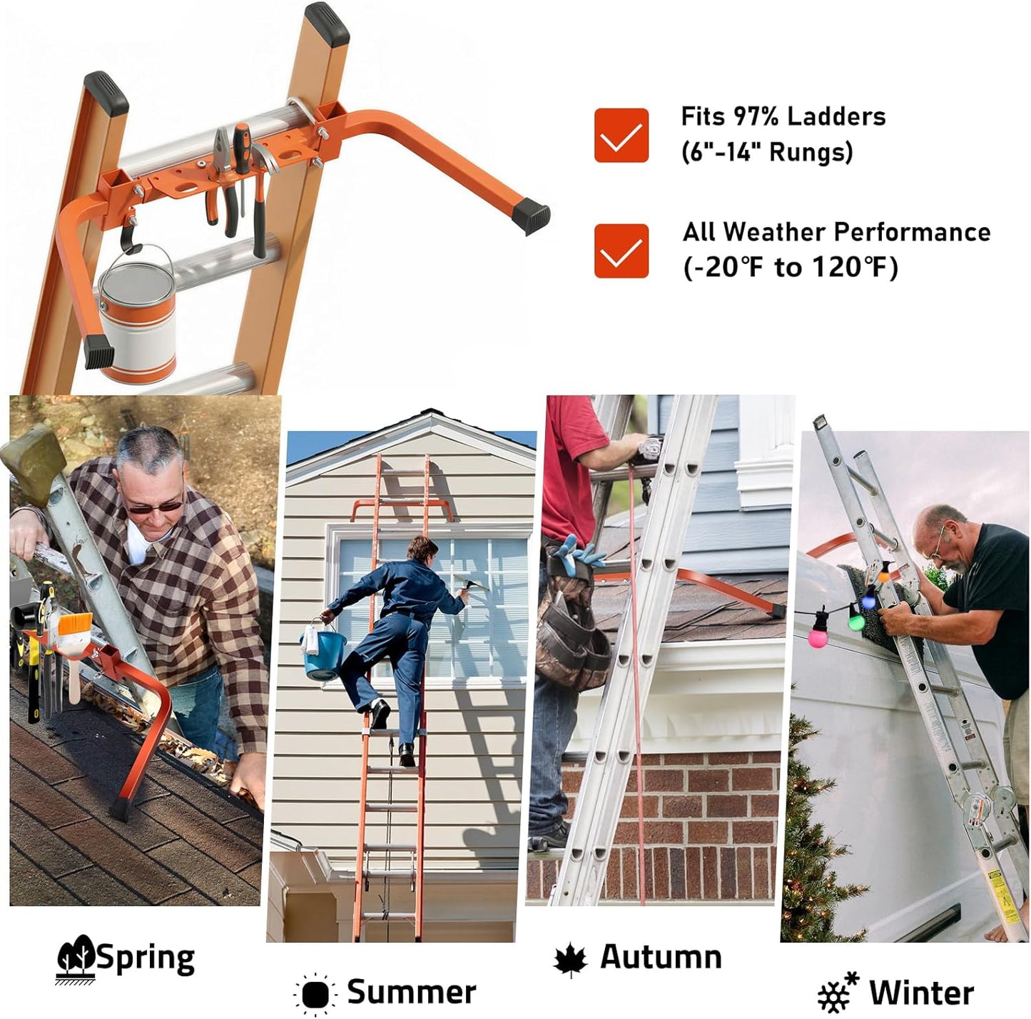 Ladder Stabilizer with Tool Tray & Hook - Heavy Duty Roof Gutter Guard, Universal Ladder Stabilizer for Gutters/Windows, Safe Stabilizer for All Ladder Types