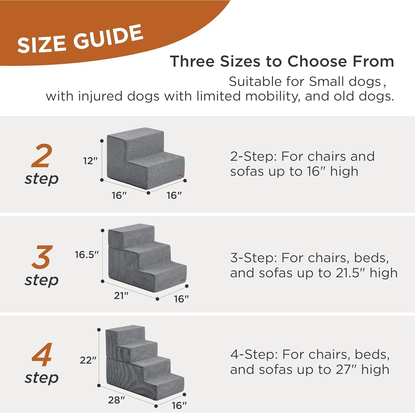 LE SURE Dog Stairs for High Beds Extra Wide Foldable Pet Steps 4-Steps for Small Dogs and Old Cats with CertiPUR-US Certified Foam and Non-Slip Bottom, Grey
