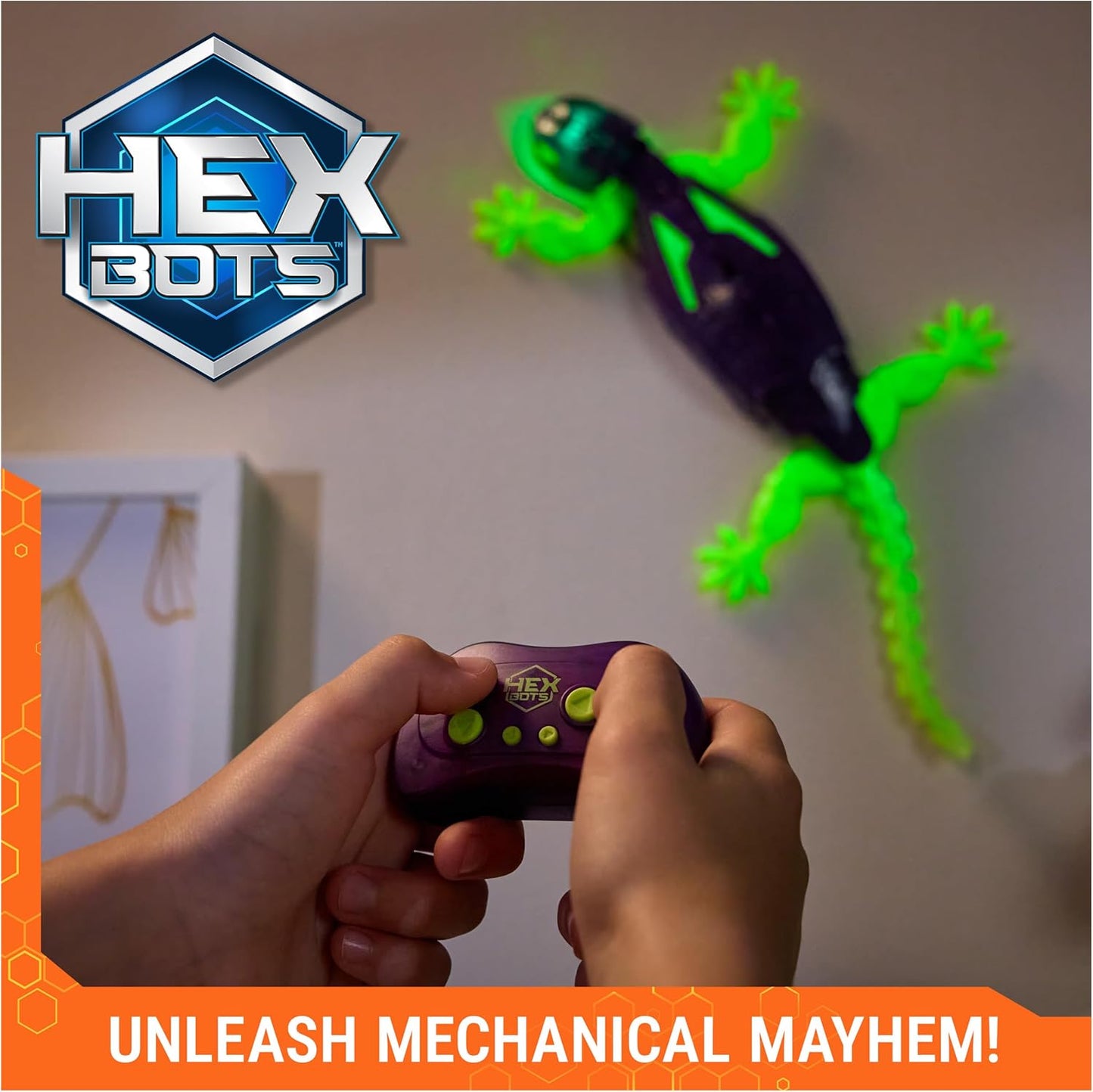 HEX Bots Glow-in-The-Dark Gecko with Official Wall Climber Technology, Rechargeable Remote Control Robot Kids Toys, Prank Toys for Boys & Girls Ages 4 & Up