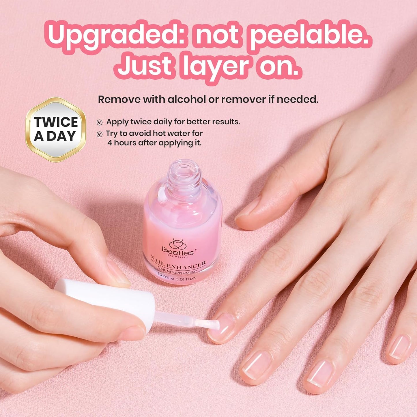 Beetles Nail Strengthener, Air Dry Pink Neutral Nail Polish Strengthener and Growth Nail Growth Treatment Nail Strengthener for Thin Nails and Growth
