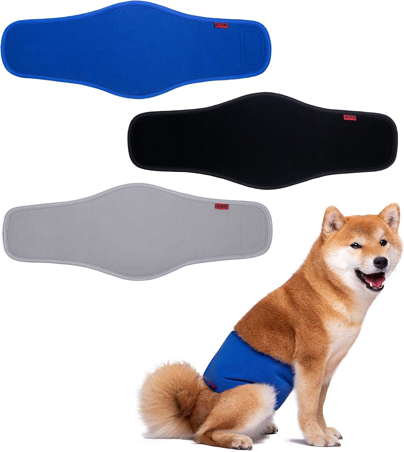 Dog Diapers Male, ACDOK Reusable Belly Bands for Male Dogs Wraps (Pack of 3) Upgrade Durable Delly Diapers for Dogs