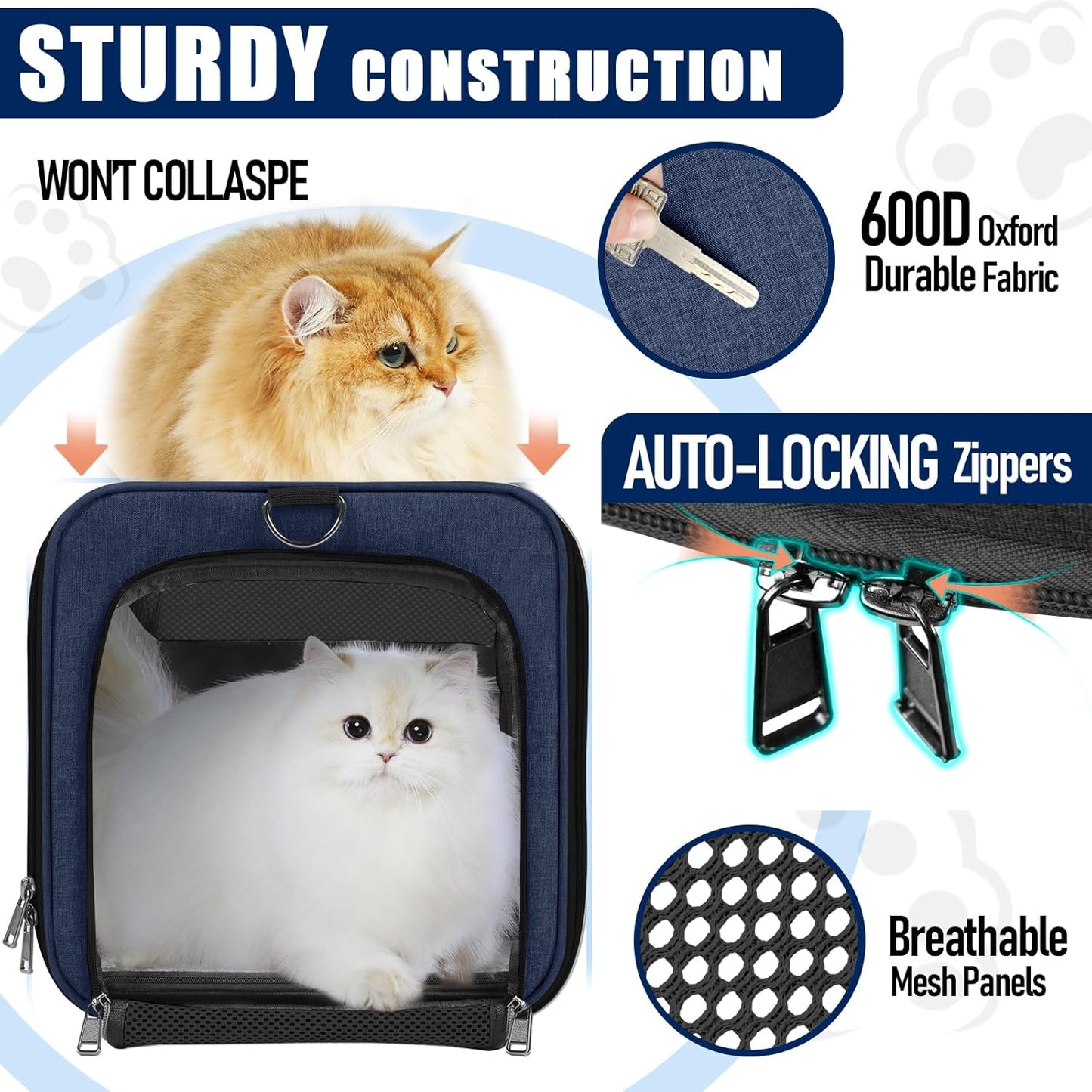 Dog Carrier Soft/Cat Crates Large Cat 20 to 25 pounds/Softsided Pet Car Travel Carry Bag 15 Pound Puppy/Top Open Transport Kennel Navy