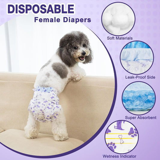 Pet Soft Female Dog Diapers - Disposable Doggie Diapers with Wetness Indicator, Puppy & Cat Diaper Super Absorbent, Fit for Female Dog in Heat or Incontinence, 20pcs (XXS, Mixed)