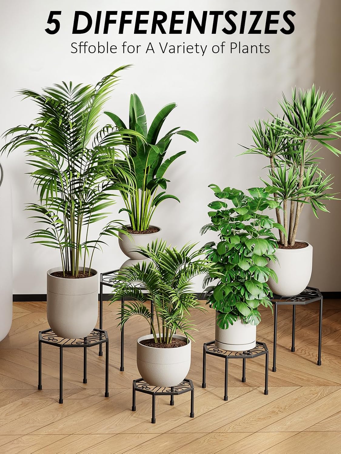 5-Pack Metal Plant Stands for Outdoor Indoor, Anti-Rust Iron Flower Pot Stand, Heavy Duty Plant Pot Shelf for Multiple Plant, Decoration Racks for Home, Patio & Garden (Black)
