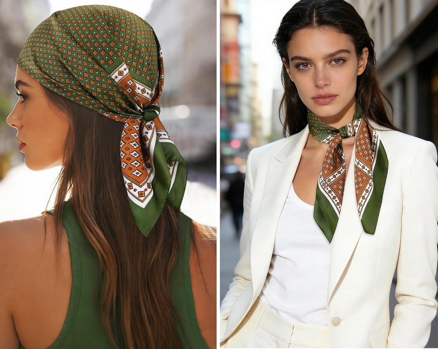 GERINLY Vintage Silk Feel Square Scarf for Men Satin Bandana Tiny Pattern Print Neckerchief Geometry Head Scarf Fashion