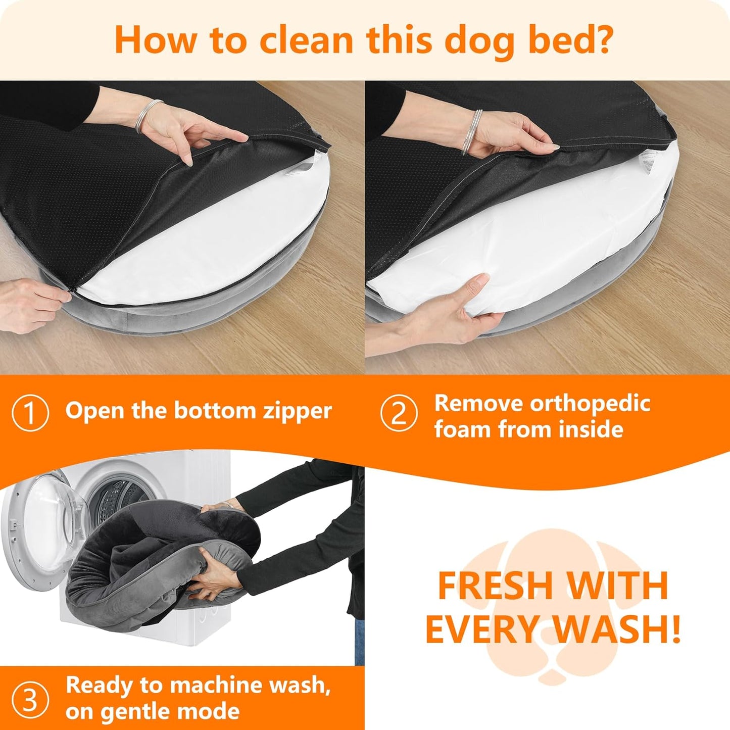 Dwanton Orthopedic Dog Bed for Extra Large Dogs with Gel Memory Foam, Waterproof Dog Sofa, Washable Pet Bed with Four Sided Bolster Cushion, Removable Cover & Non-Slip Bottom, 45", Dark Gray