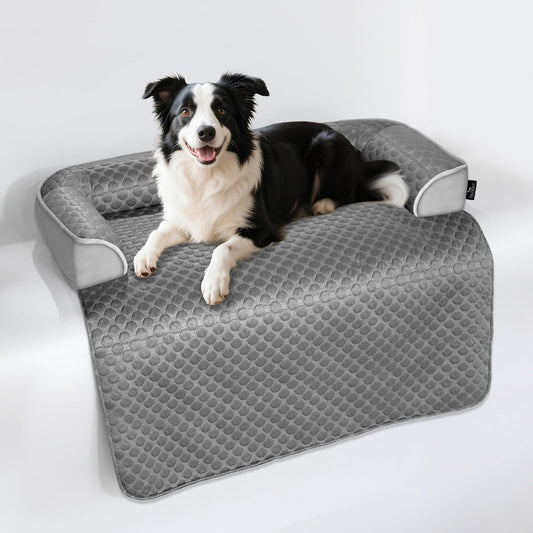 Cooling Mat for Dogs, Self Cooling Dog Bed with Sides, Orthopedic Pet Sofa Bed with Removable Washable Cover for Couch Crate Floor Car, Durable & Non-Gel, 41 x 37 inch, Grey