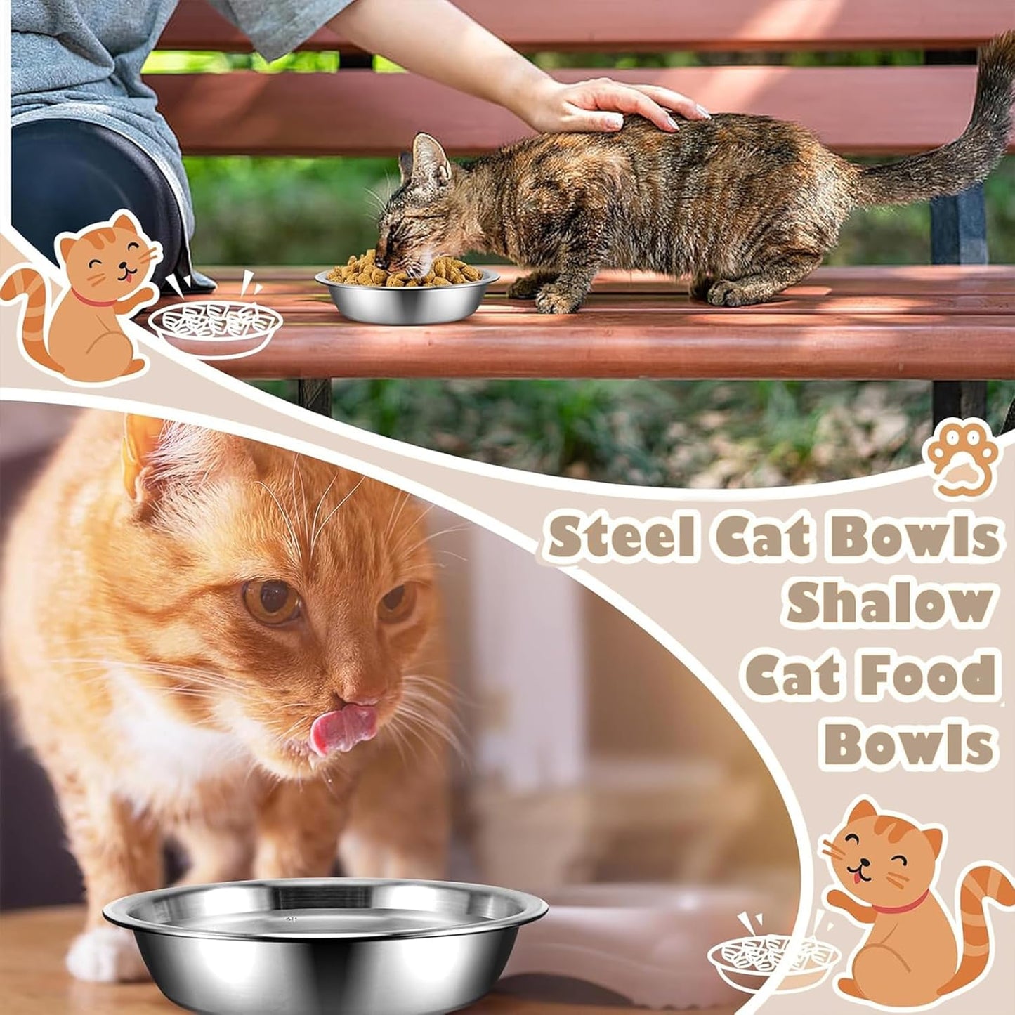 12pcs Metal Cat Bowls, 5.5in Stainless Steel, Shallow Wide Food Dishes, Relief Pet Bowls for Elevated Stand, Dishwasher Safe