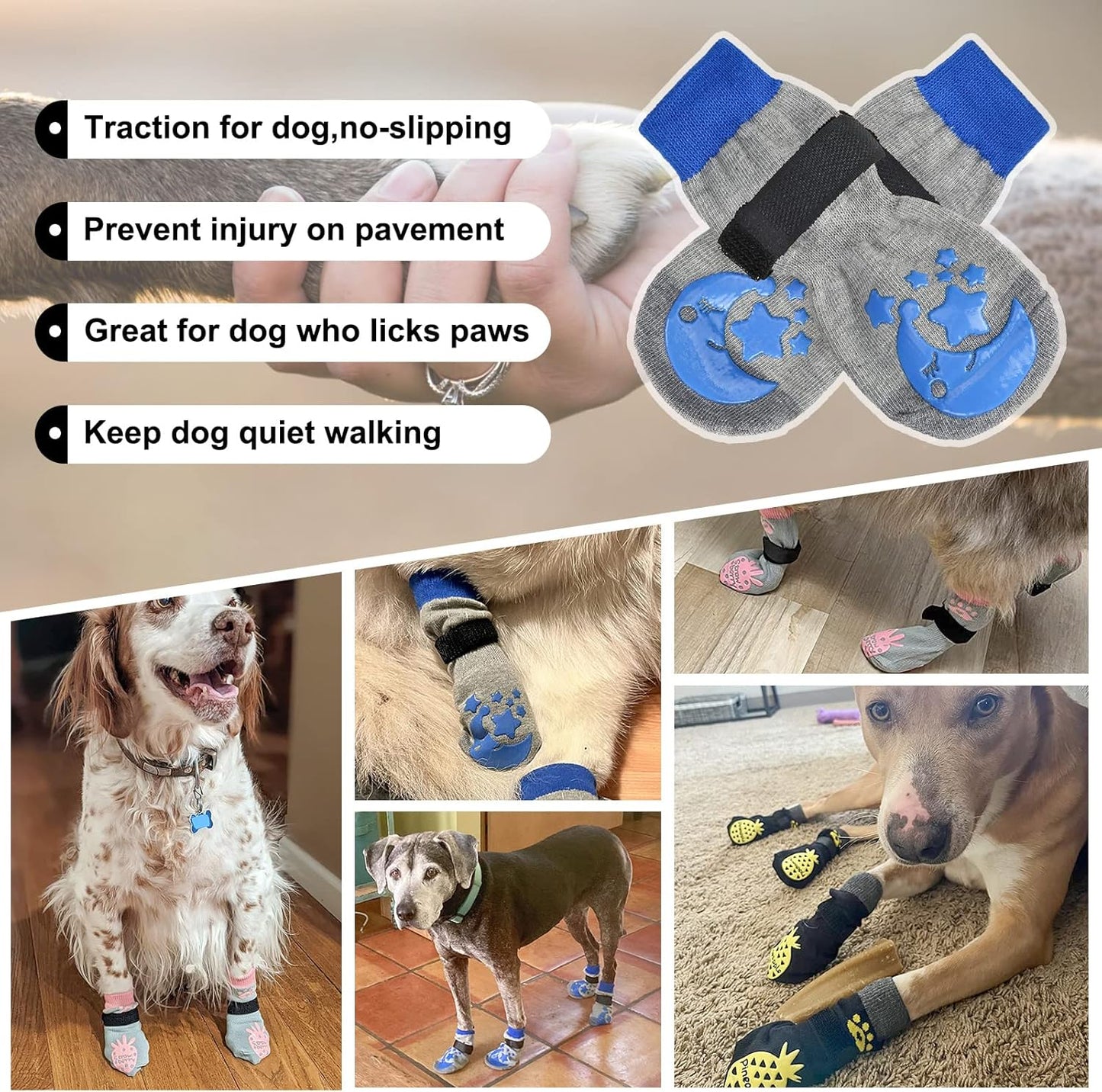 BEAUTYZOO Anti Slip Dog Socks to Prevent Licking Paws, Dog Shoes for Cold Winter Snow, Double Sides Dog Boots & Paw Protectors Booties for Hardwood Floors with Grippers Large Medium Small Senior Dogs