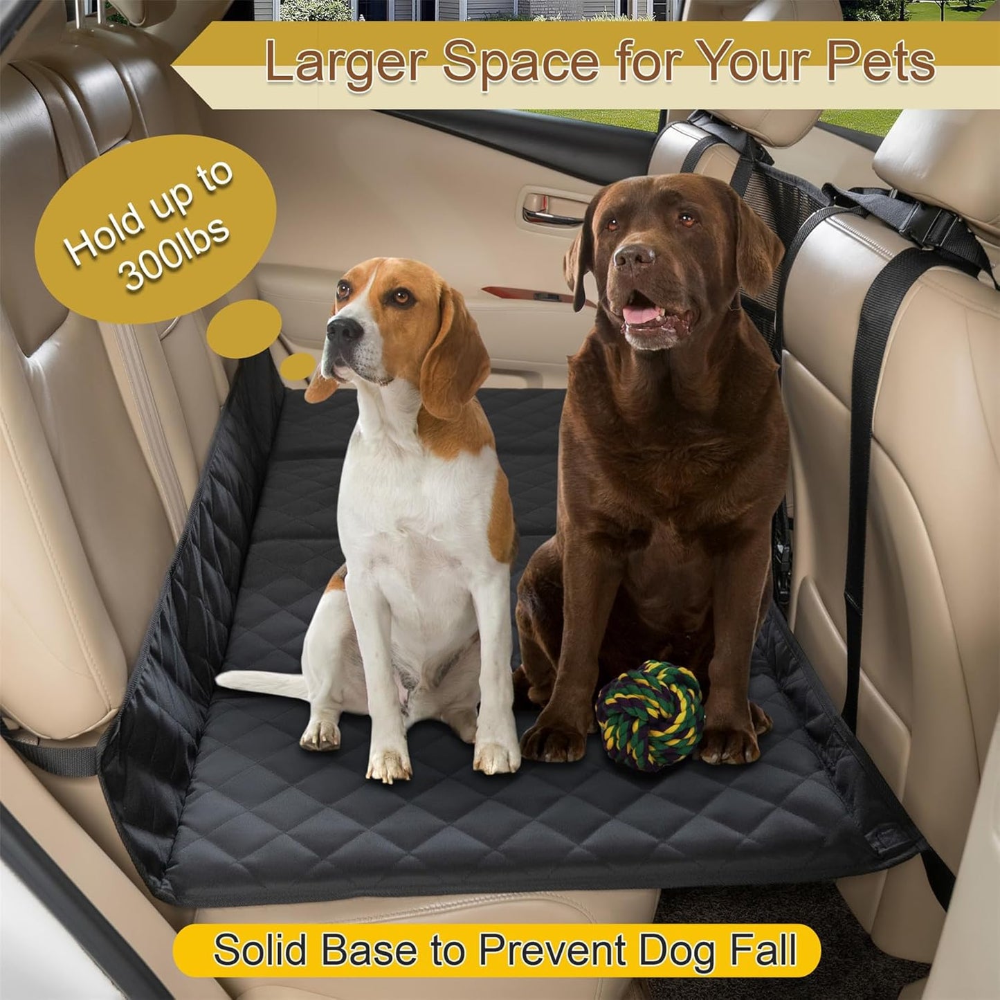Car Bench Seat Extender for Dogs, Hammock Dog Bed with Firm Bottom for Car Camping Pet Travel Bed Mattress Pet Back Seat Protector for Standard Vehicles & SUVs (Black)