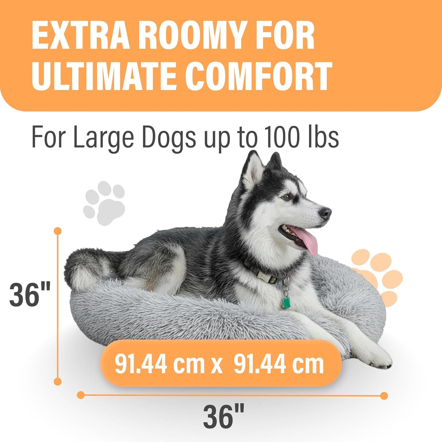Active Pets Premium Large Donut Dog Bed, Fits Up to 100 lbs, Removable Cover & Washable Cushion, Plush Long Pile Faux Fur Fabric, Portable Dark Grey Pet Bed Furniture for Big Adult Canines & Cats