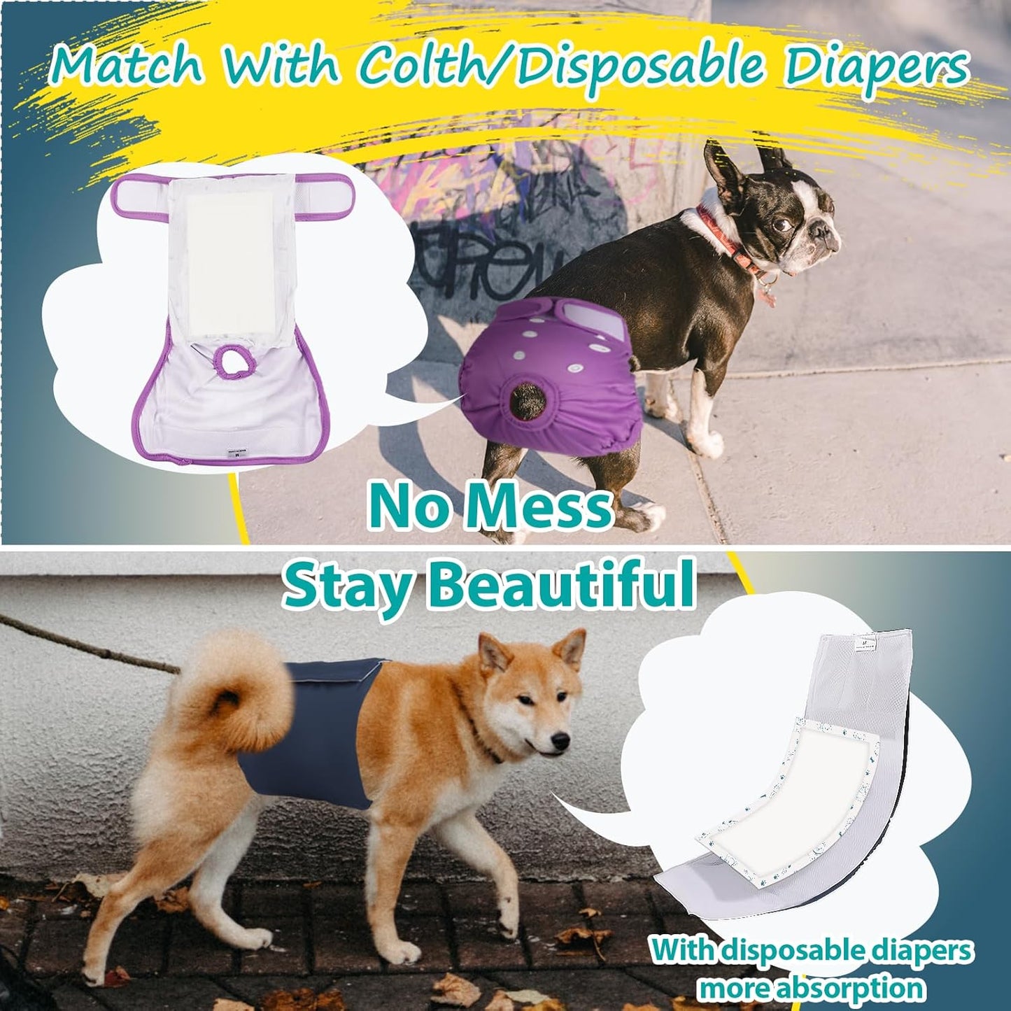 Disposable Dog Diaper Liners - 50PCS Dog Booster Pads for Male Female Dogs - Doggie Diaper Insert Pads for Pet Belly Bands Wraps Period Pants Covers(S,50)