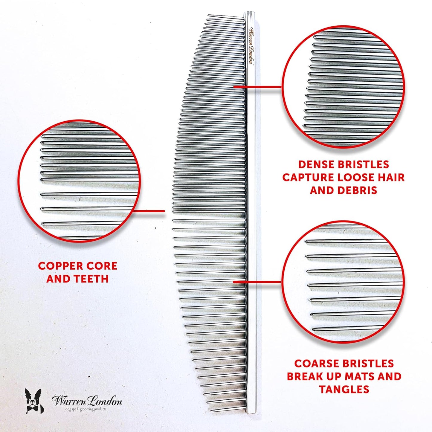 Warren London Copper Crescent Comb 6.5 inches – Premium Dog Grooming Comb for Professional-Quality Results Comfort Control Durability and Detail