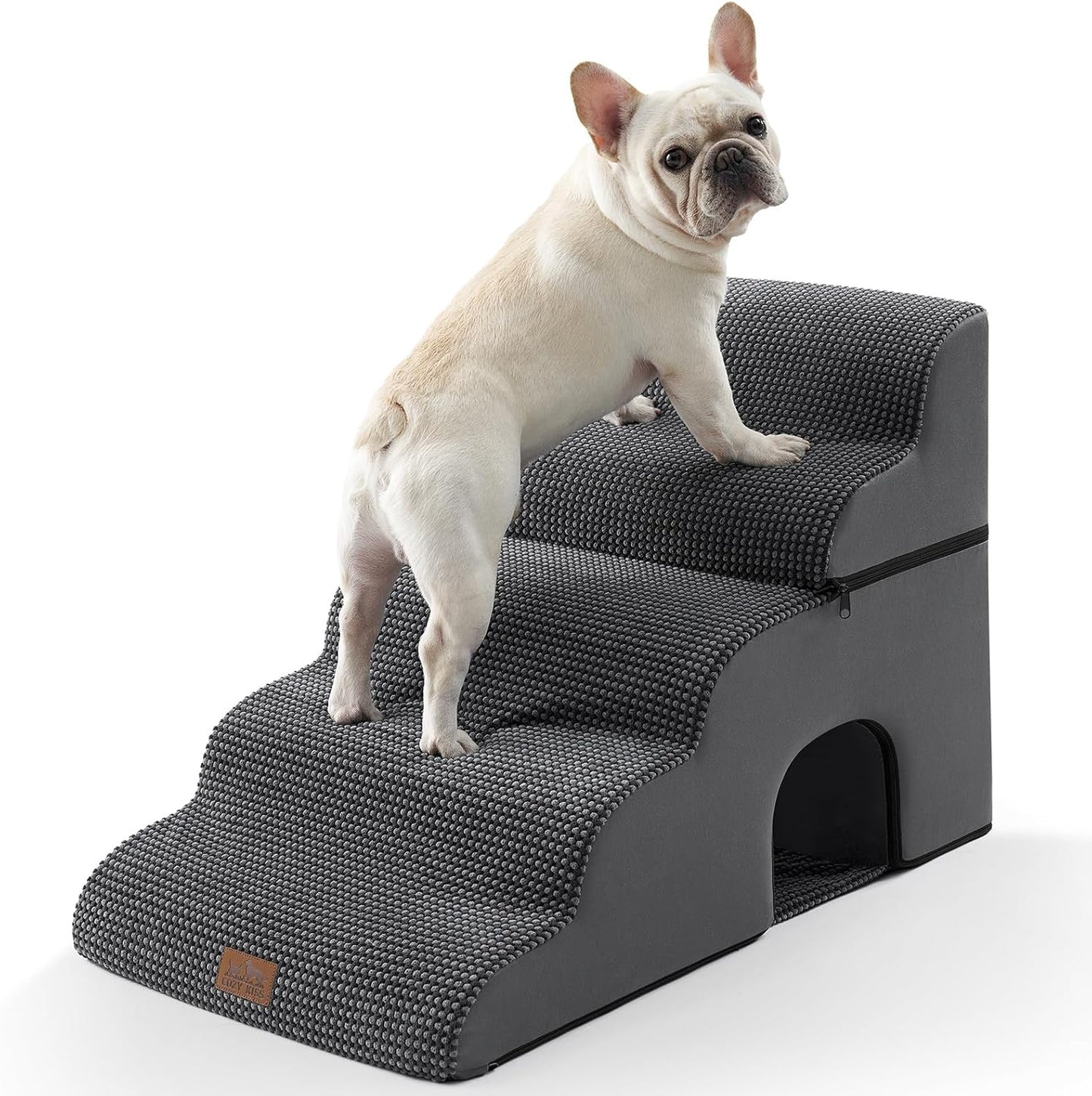 Dog Stairs with Tunnel, 5-Step Detachable Extra Wide Pet Stairs for Bed and Couch, 22.4" H Dog Step for Lowrider and Puppy, Elderly Cats, 17.7x33x22.4 inch, 5 Step, Dark Grey