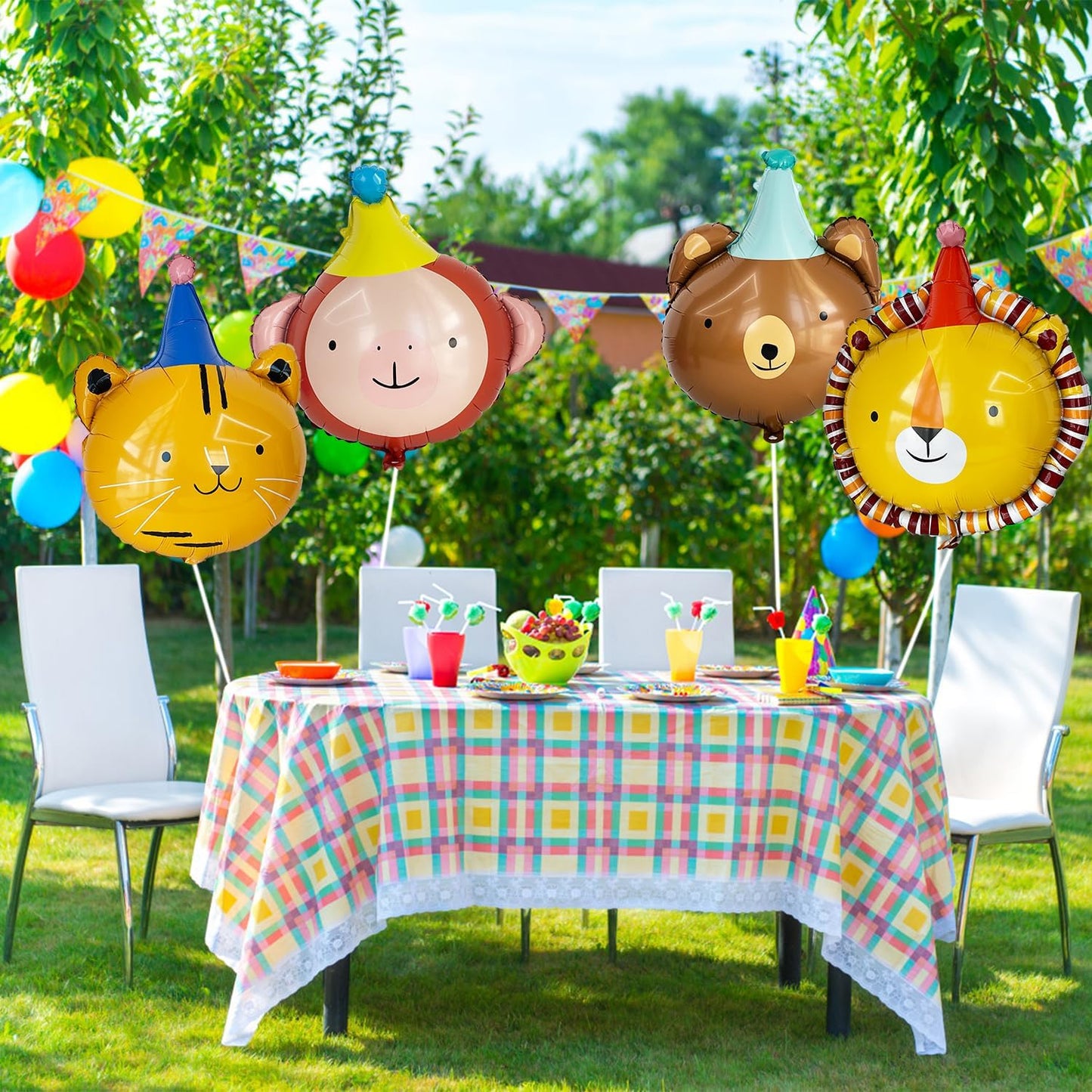 Animal Head Foil Balloon Kit, Lion Bear Monkey Cat foil balloon, Birthday Party Decorations, Baby Shower Supplies (Animal kit(4 pcs))
