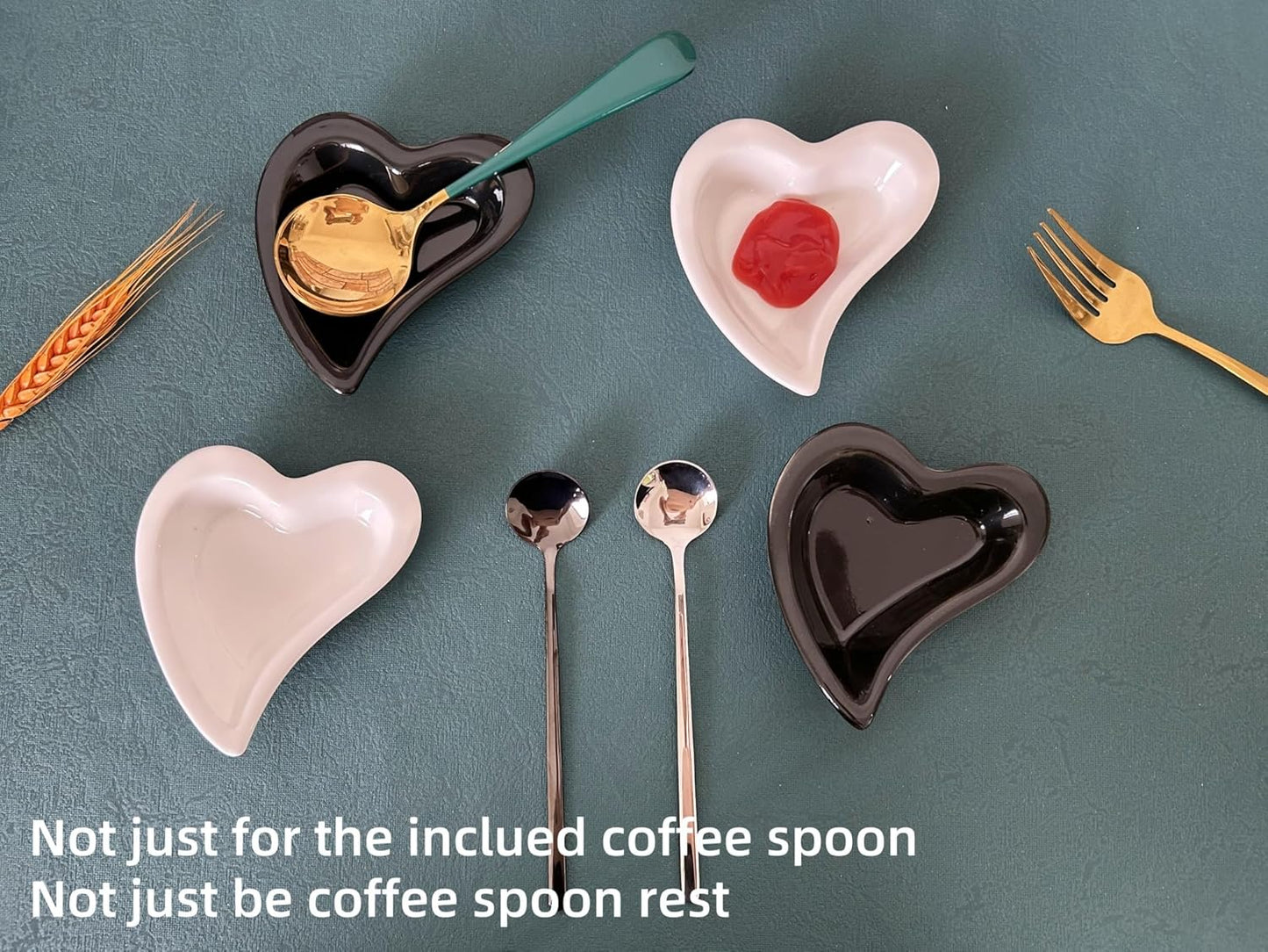 Coffee & Tea Spoon and Rest Set for Coffee Bar Accessories, Heart Cute Mini & Small Coffee Spoon Rest & Holder for Coffee Station & Bar, Teaspoon Rest & Holder (White Rest with Silver Spoon)