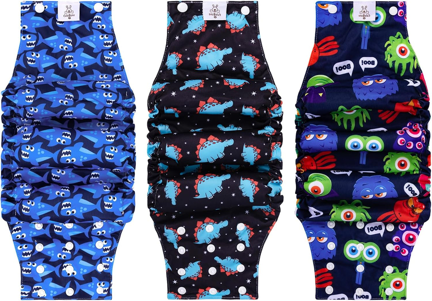 CuteBone Washable Dog Diapers Male with Snaps Reusable 3pcs a Pack Doggie Belly Band for Male Dogs Wraps KDM02S