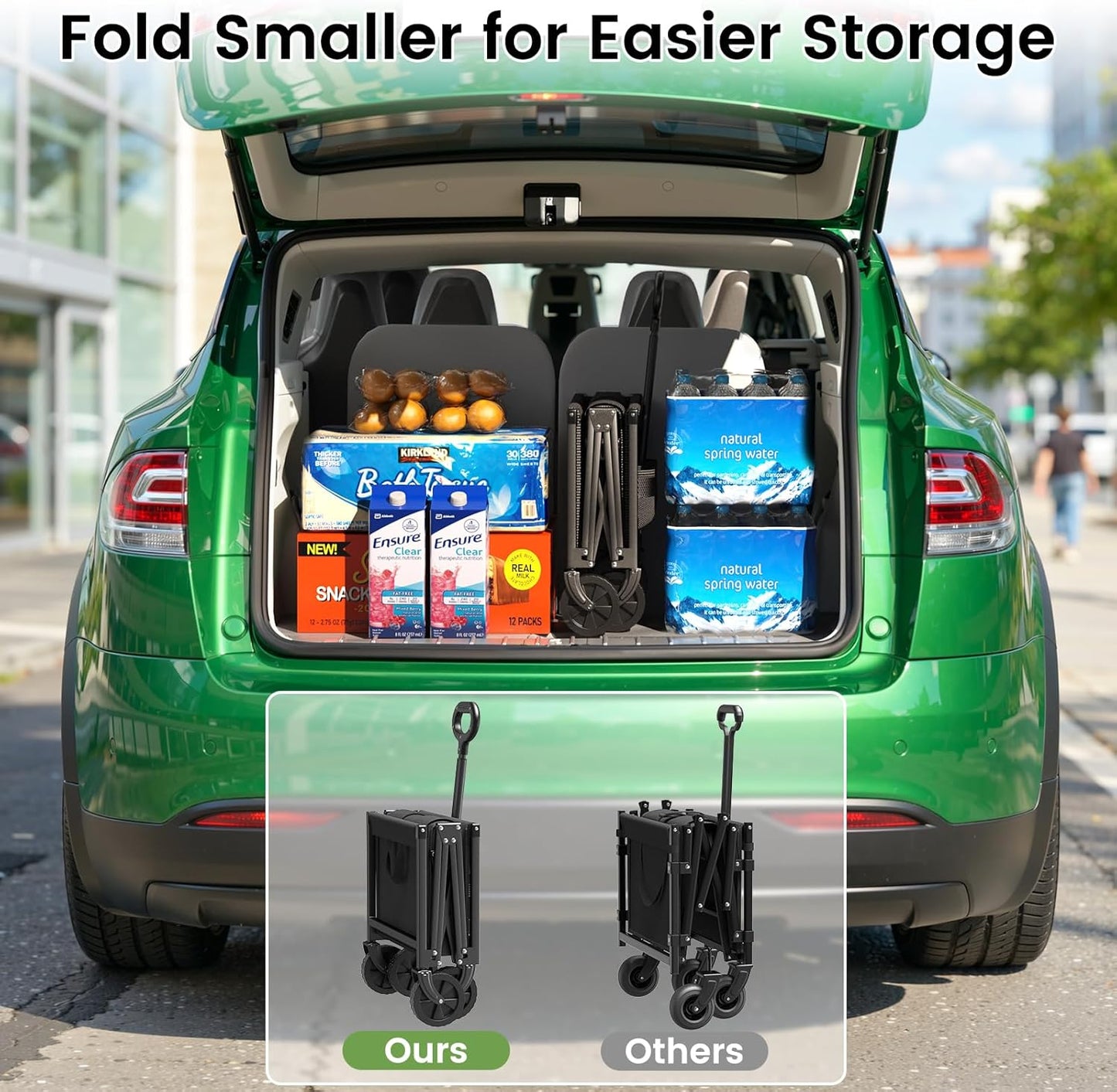 Collapsible Wagon Cart, Flexible Handle, Portable Collapsible Wagon with All-Terrain Wheels 360° Rotation, 220LBS Heavy Duty Utility Cart for Garden Camping Grocery Sports Shopping Beach