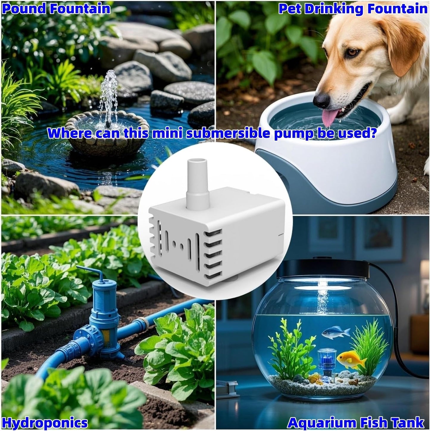 Ultra Quiet Cat Water Fountain Pump,Replacement Fountain Pump With Tubing For Pet Dog Water Dispenser, Aquarium Fish Tank, Pond, Fountain, Hydroponics,（200L/H),1.8M USB Cable, LED Light