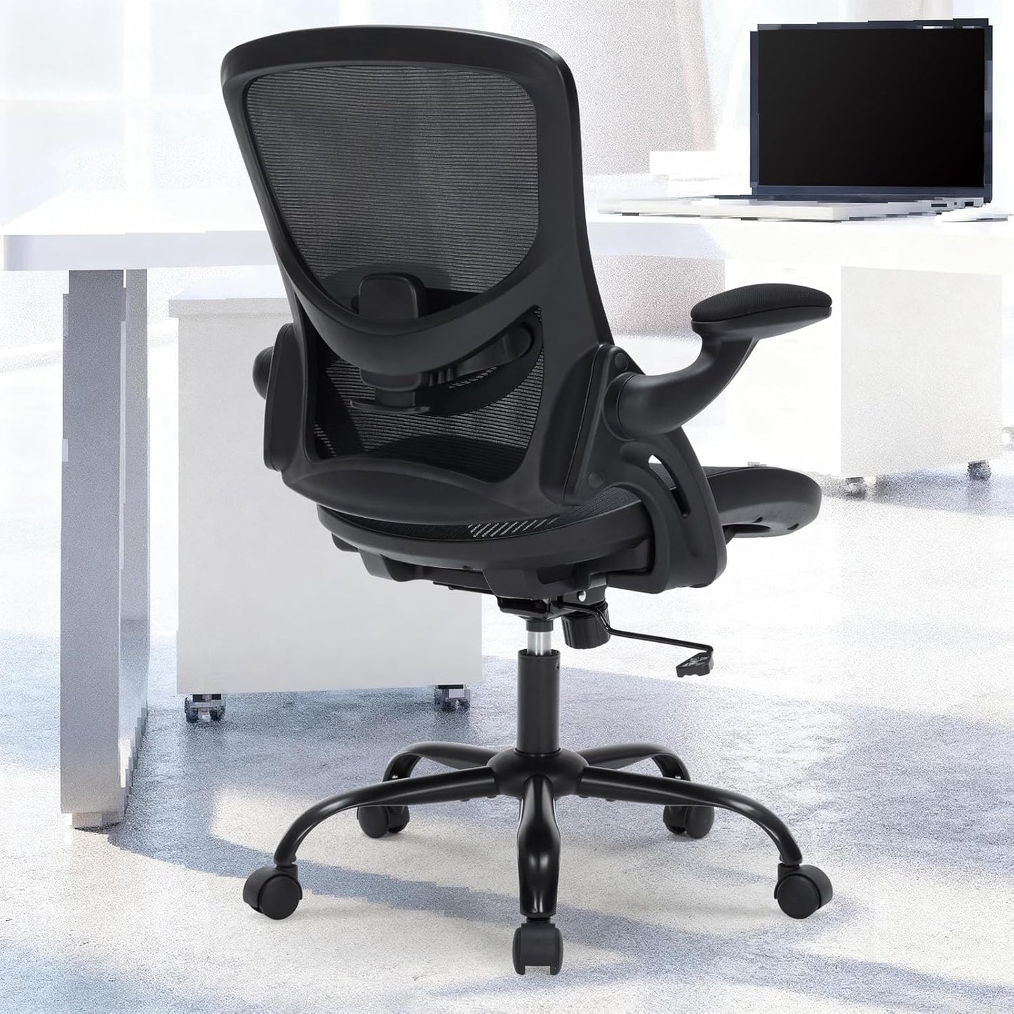 Office Chair, Ergonomic Desk Chair with Adjustable Lumbar Support, Comfy Breathable Mesh Chair with Wheels and Flip-Up Armrests, Executive Chairs for Home Office Comfortable Chair with Rolling Swivel