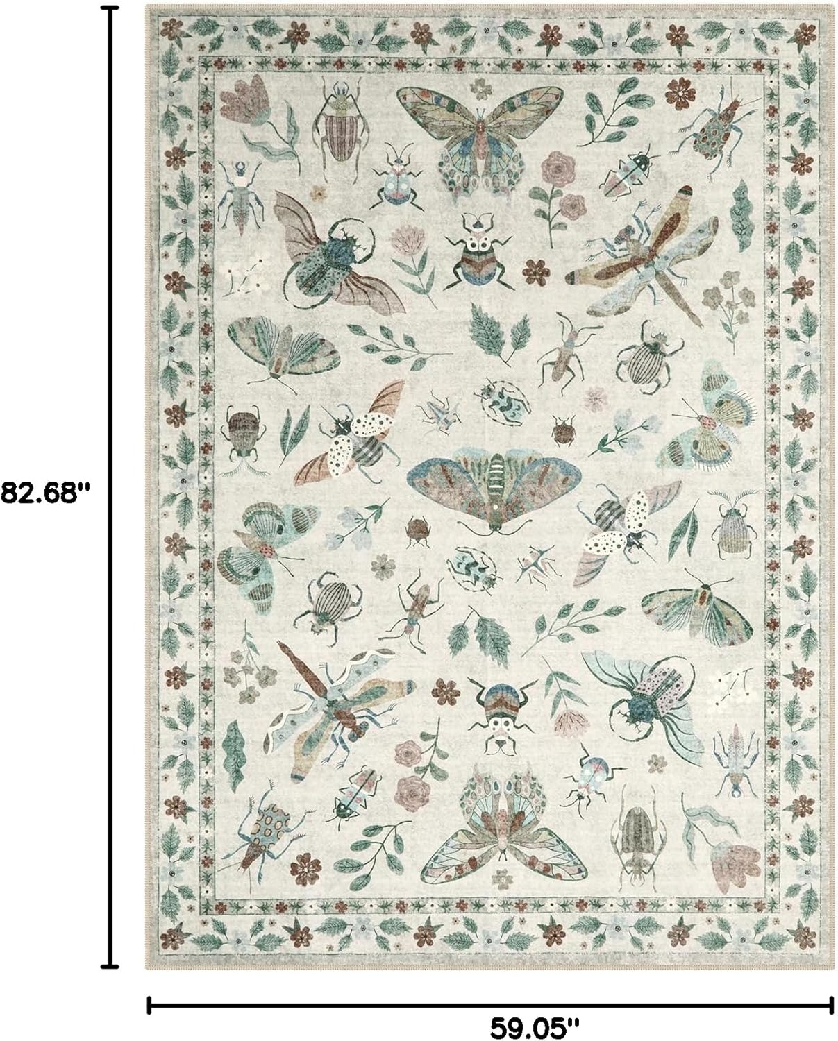 Lahome Insect Print Washable Area Rugs 5x7, Soft Rugs for Living Room Ultra-Thin Non-Shedding Modern Bedroom Rug, Throw Rug Large Carpet for Dining Room Nursery Vionnet(5'x7',Beige)