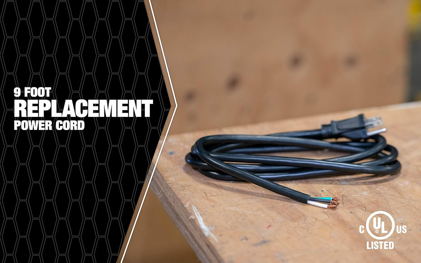 Southwire Replacement Power Supply Cord - Built for Indoor Tools & Appliances - Black Round SJTW Jacket - UL Certified - 125V Rated - 16/3 SJTW - 9 Foot Length