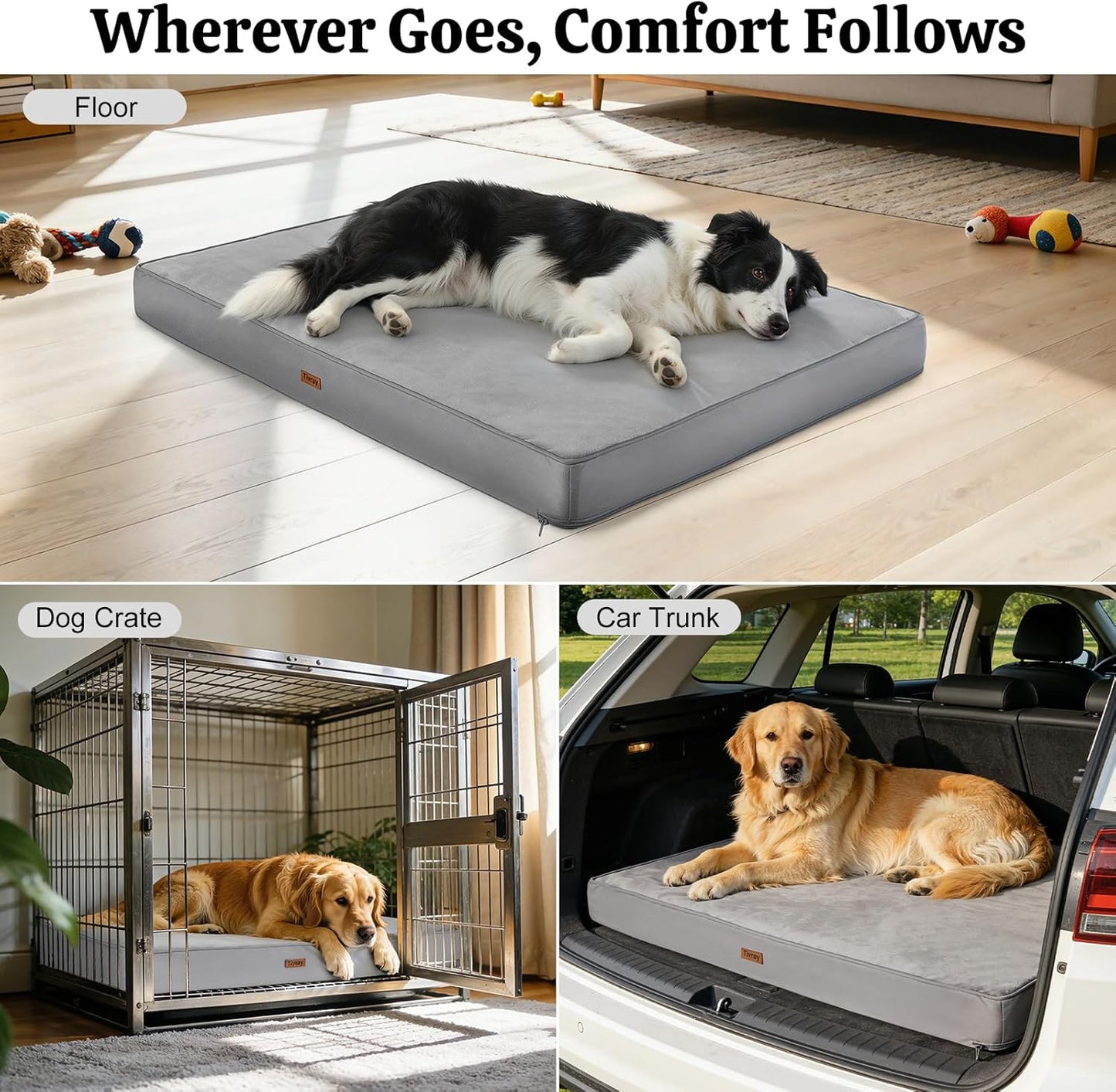 Orthopedic Dog Bed, 44" x 32" Dog Beds Large Sized, Waterproof Pet Mat, Big Pet Mattress Pad with Removable Washable Soft Plush Cover, Egg Crate Foam, Anti-Slip Bottom, Grey