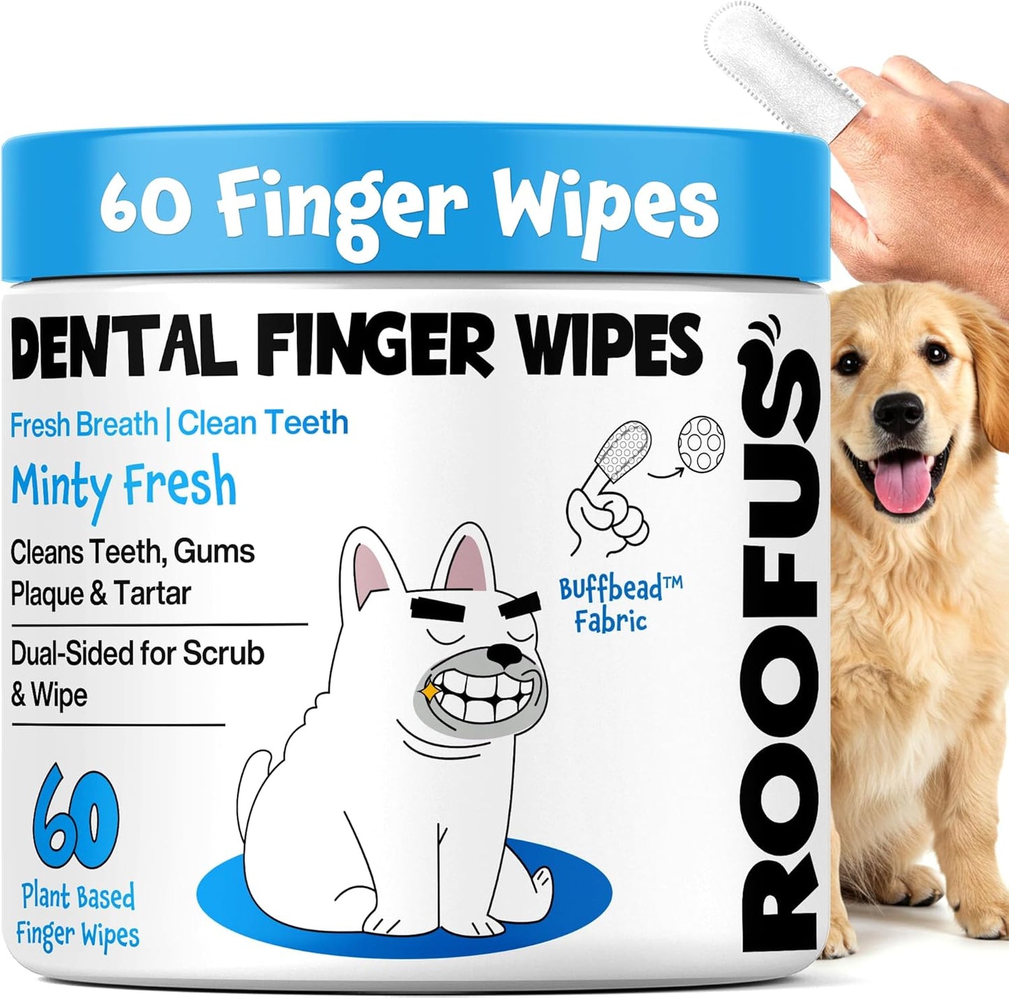 Dog Teeth Cleaning Wipes 60 Packs - Dental Wipes to Reduce Plaque & Tartar for Dogs & Cats - Mint Pet Dental Wipes for Oral Freshness - Dog Tooth Brushing Kit Dental Wipes