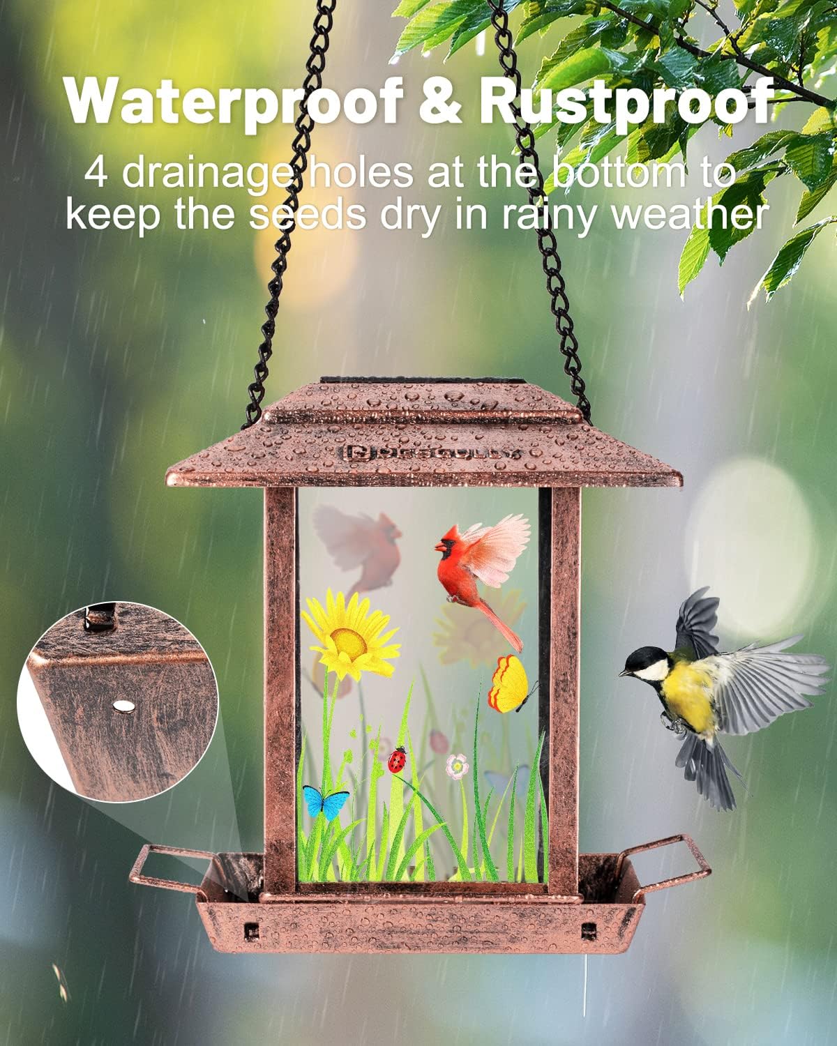 Solar Bird Feeders for Outdoors - 2.5 LBs Metal Wild Large & Small Bird Feeder for Outside Hanging, Gift Ideas for Avian Enthusiast Garden Yard Seeds (Chew-Proof, Weather Resistance)