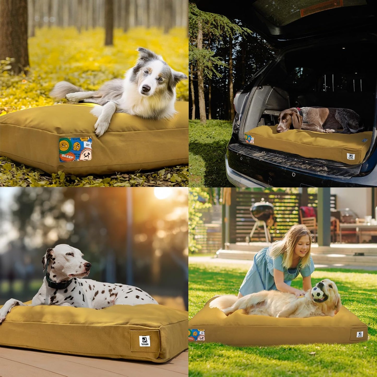 Sytopia 36 Inch Waterproof Indestructible Canvas Outdoor Dog Bed for Large and Medium Dogs, Chew Proof Dog Crate Bed with Washable Removable Cover, Indoor Outdoor Patio Pet Pad, Yellow