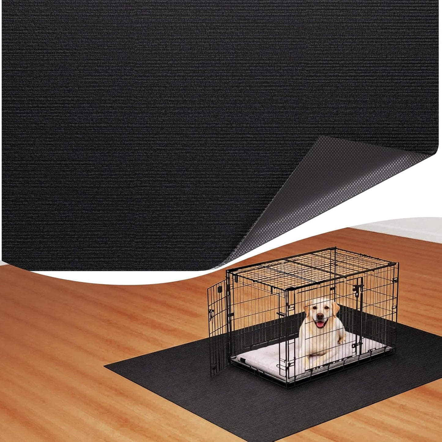 Dog Crate Mat, 29 in x 50 in Dog Playpen Mat Rubber Kennel Mat Extra Large Liner for Under Dog Crate cages, Absorbent Urine, Puppy Pee Pad Reusable Washable Floor Protector Waterproof Non-Slip Black