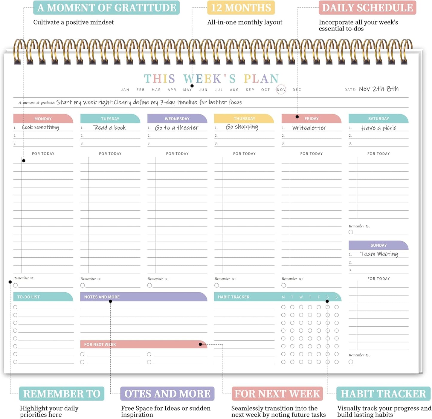 Weekly To Do List Notepad with 52 Undated Sheets（8.5"×11"）- Undated Weekly Desk Planner for Women & Man, School/Office Supplies