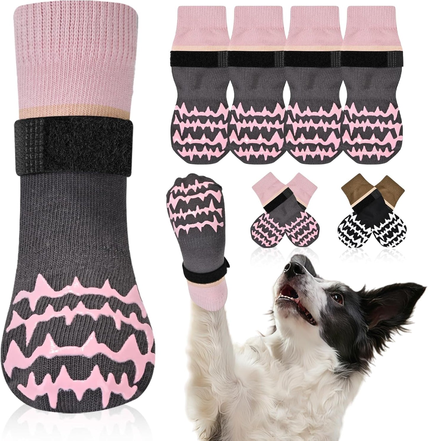 Anti Slip Dog Socks to Prevent Licking Paws, Double-Sided Grippy Dog Socks for Hardwood Floors, No Twist Paw Protector for Hot/Cold Pavement, Dog Booties for Small Medium Large Senior Dogs