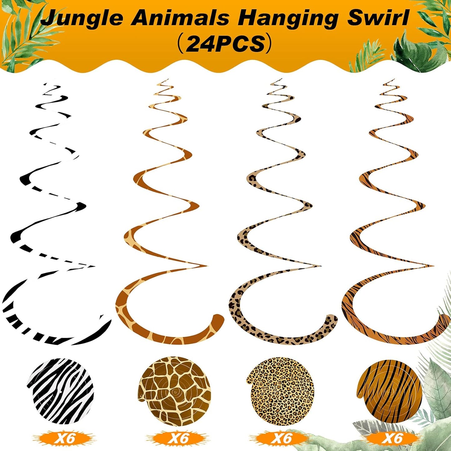MTLEE 24 Pieces Jungle Animals Hanging Swirl Decorations Safari Prints Hanging Whirls Leopard Cheetah Theme Party Supplies for Forest Wild Animal Theme Birthday Party Festival