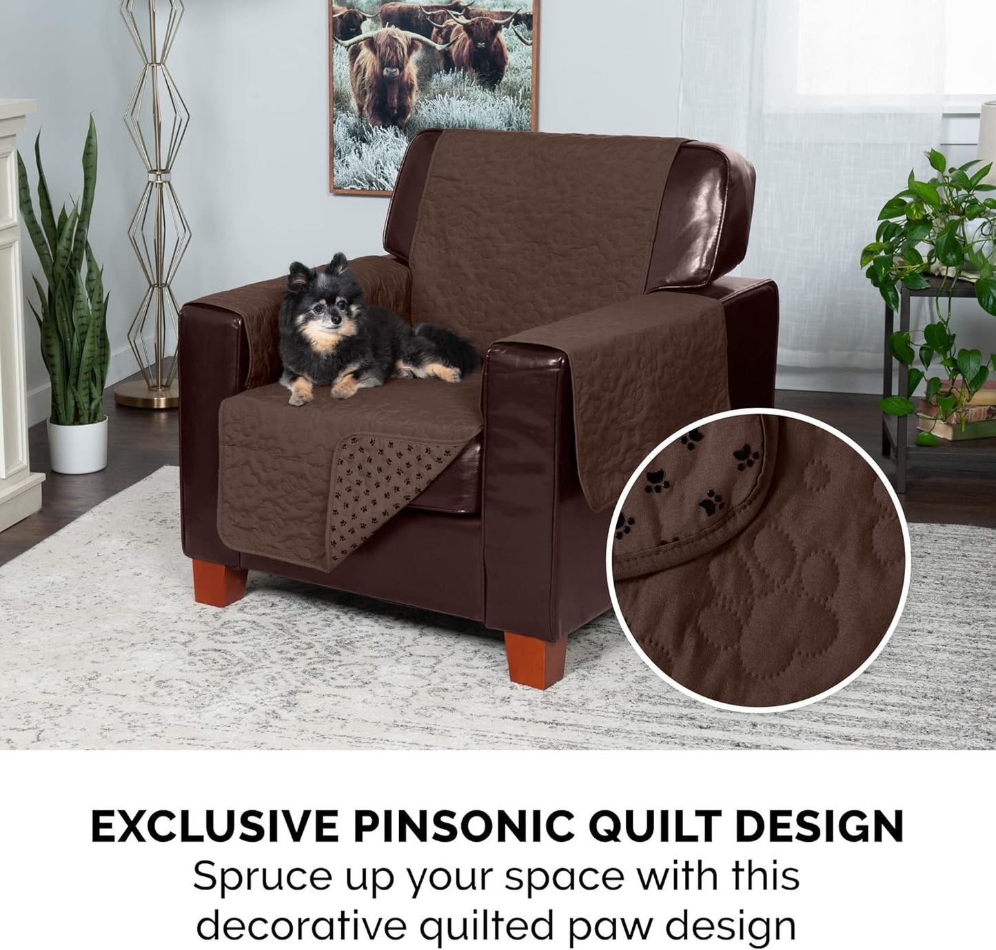 Furhaven Waterproof & Non-Slip Loveseat Cover Protector for Dogs, Cats, & Children - Quilted Paw Print Living Room Furniture Cover - Espresso, Loveseat