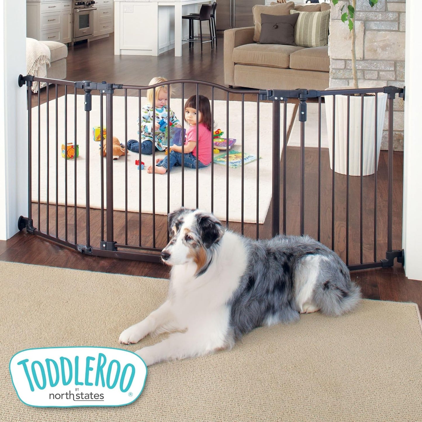 Toddleroo by North States - Deluxe Décor Safety Gate: Extra Wide - Adjustable 38.3 to 72 Inches W - 30 Inches T - Matte Bronze